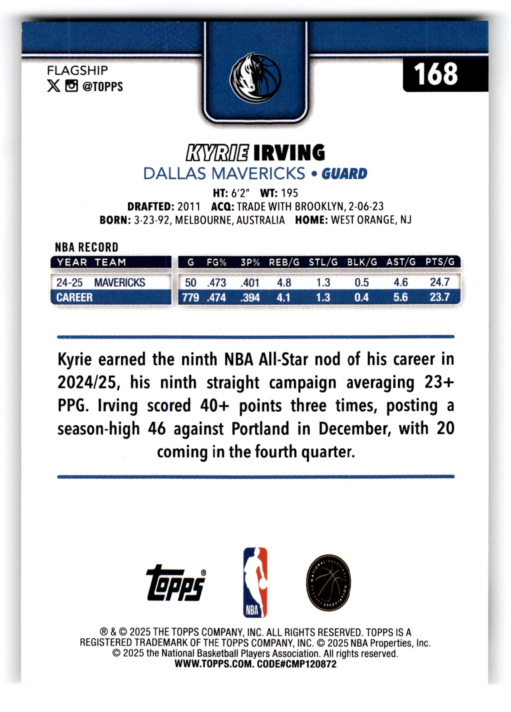 2025 Topps Flagship Kyrie Irving #168