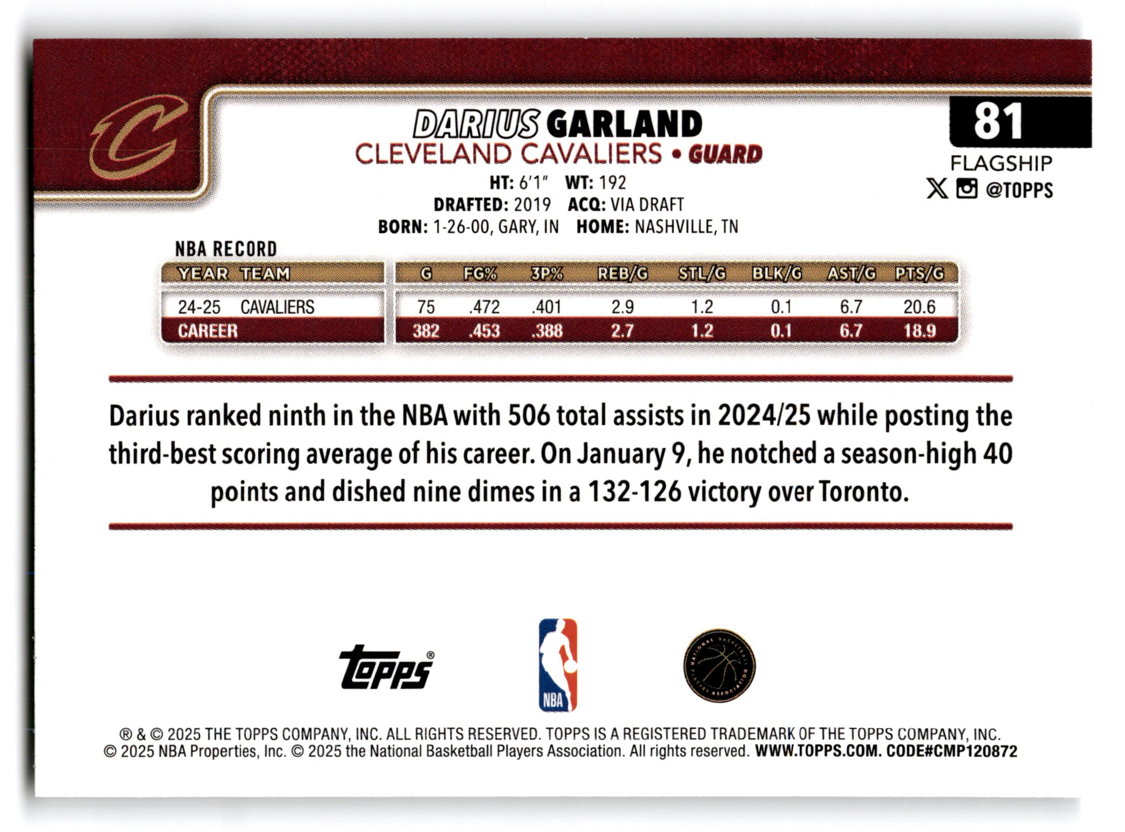 2025 Topps Flagship Darius Garland #81