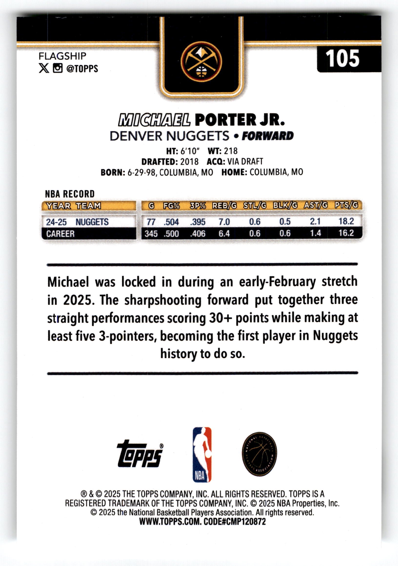 2025 Topps Flagship Michael Porter Jr. #105