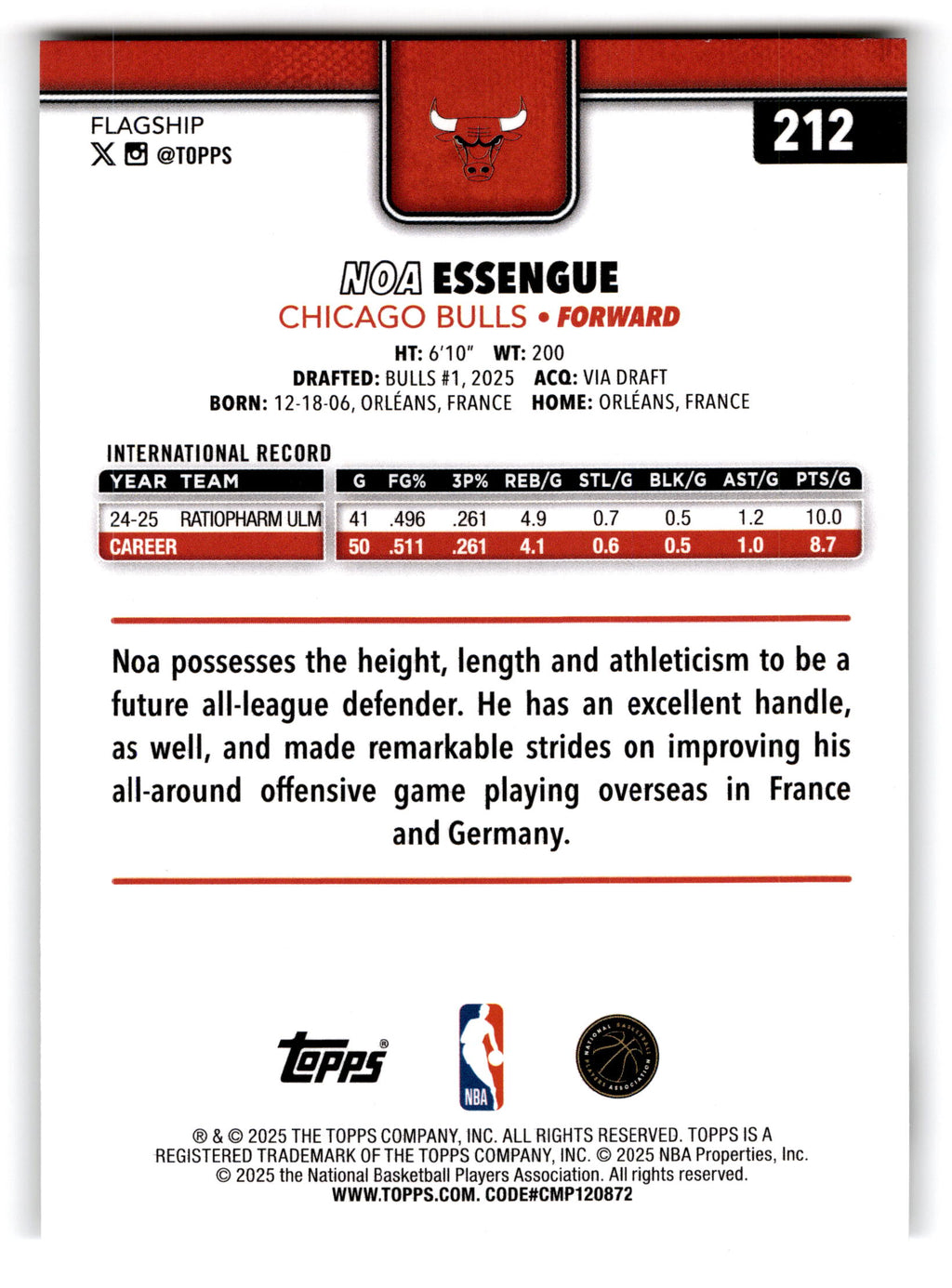 2025 Topps Flagship Noa Essengue #212 RC