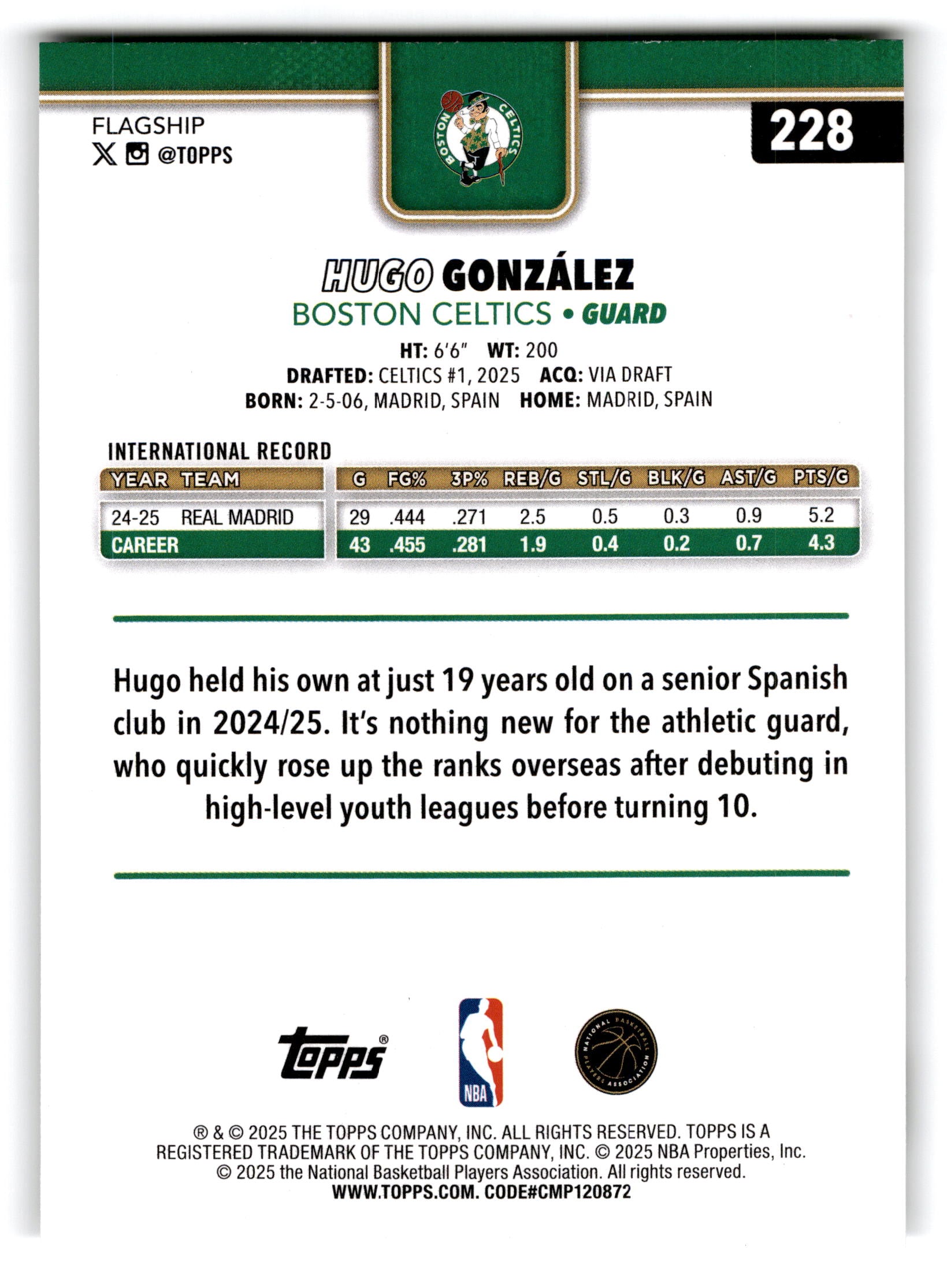 2025 Topps Flagship Basketball Hugo González #228 RC