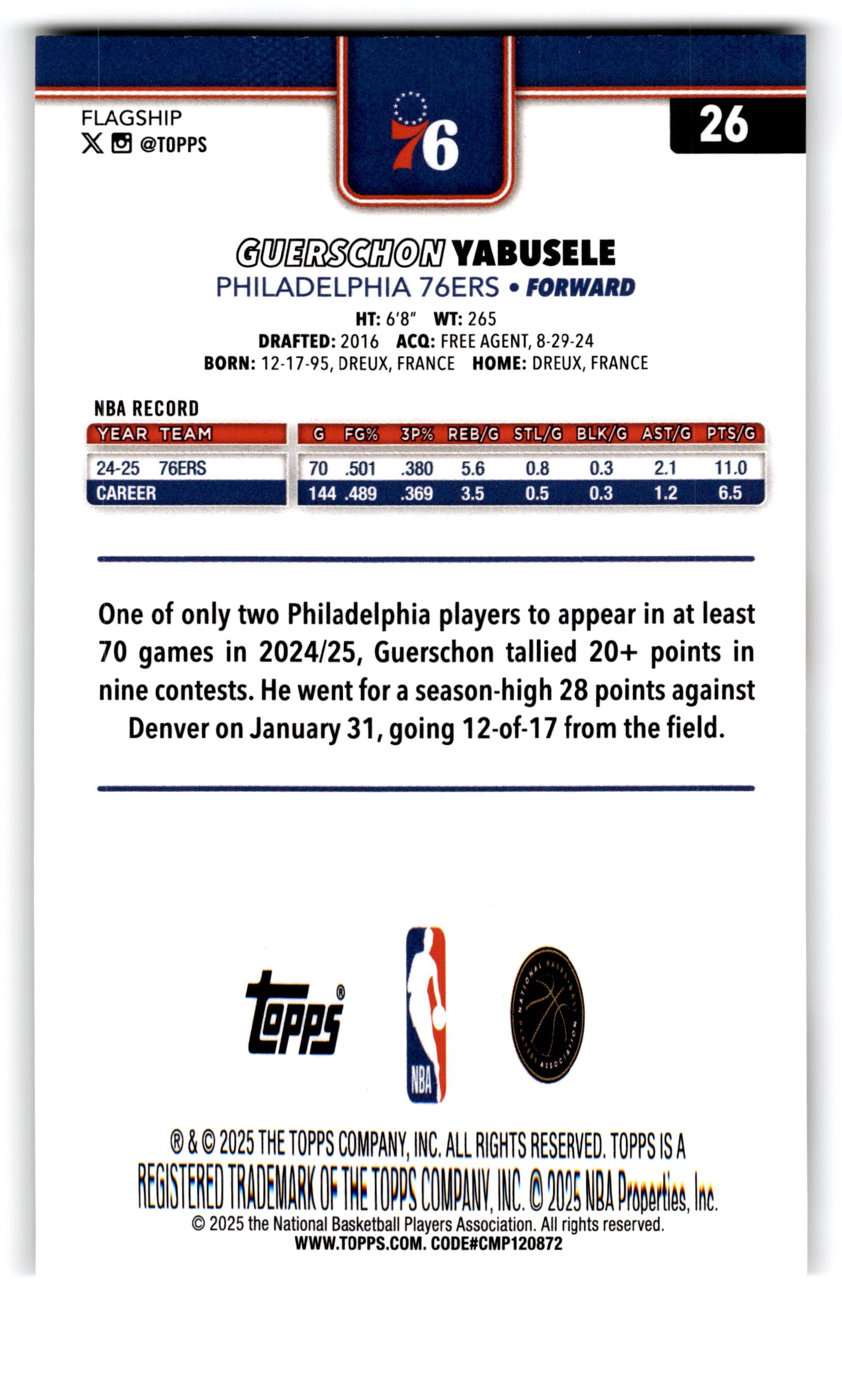 2025 Topps Flagship Guerschon Yabusele #26