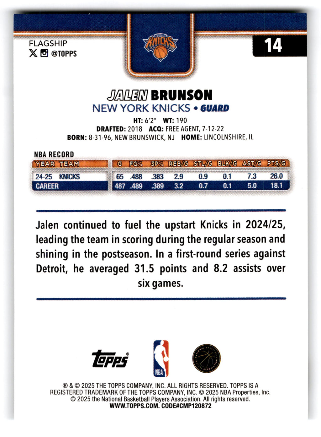 2025 Topps Flagship Jalen Brunson #14
