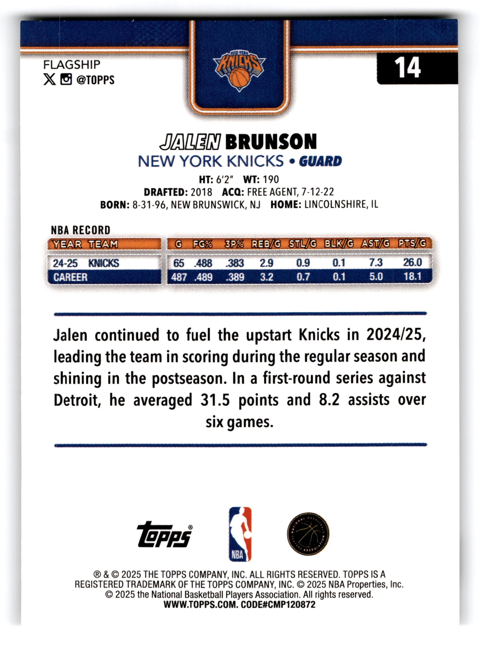 2025 Topps Flagship Jalen Brunson #14
