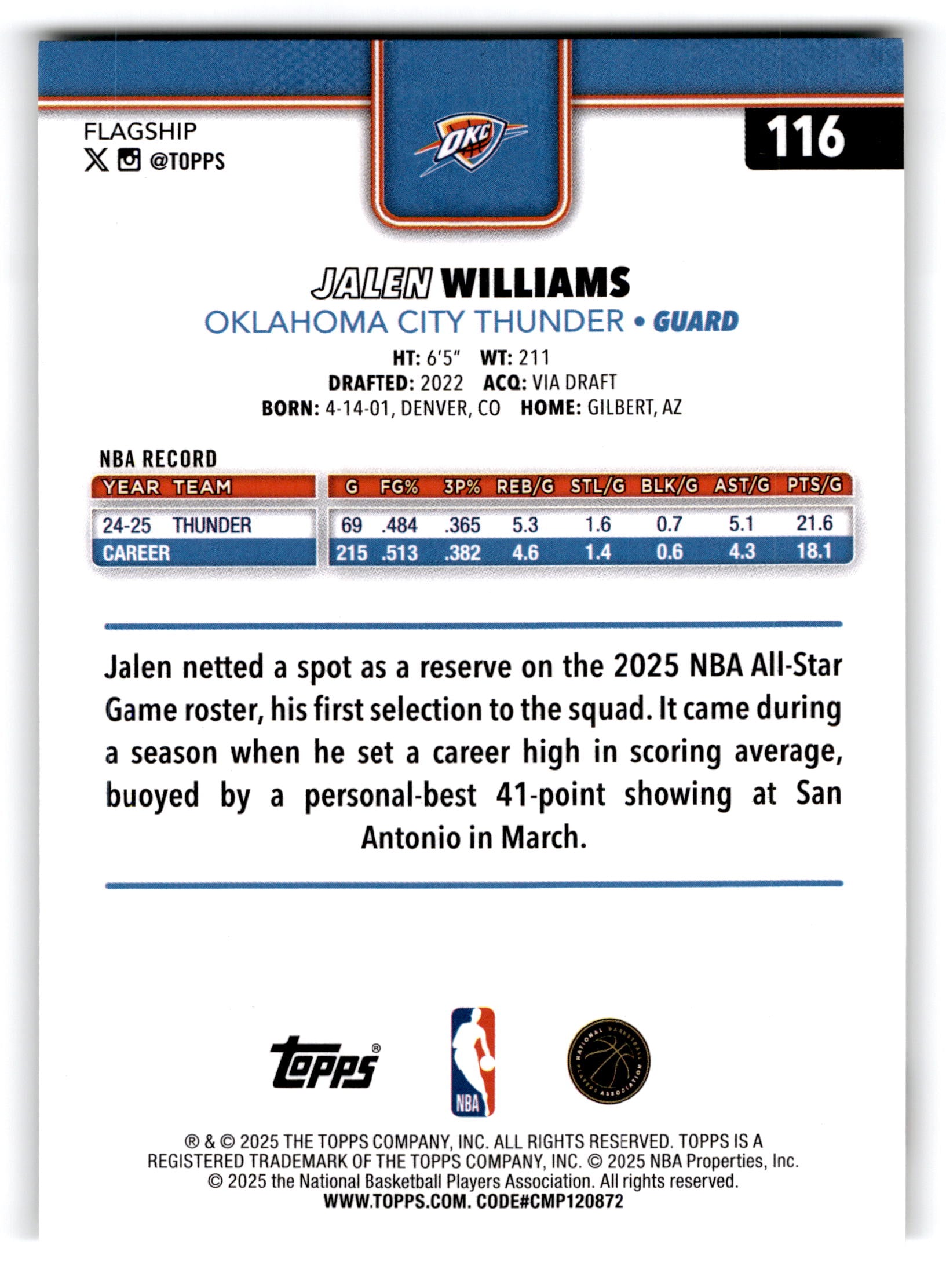 2025 Topps Flagship Jalen Williams #116