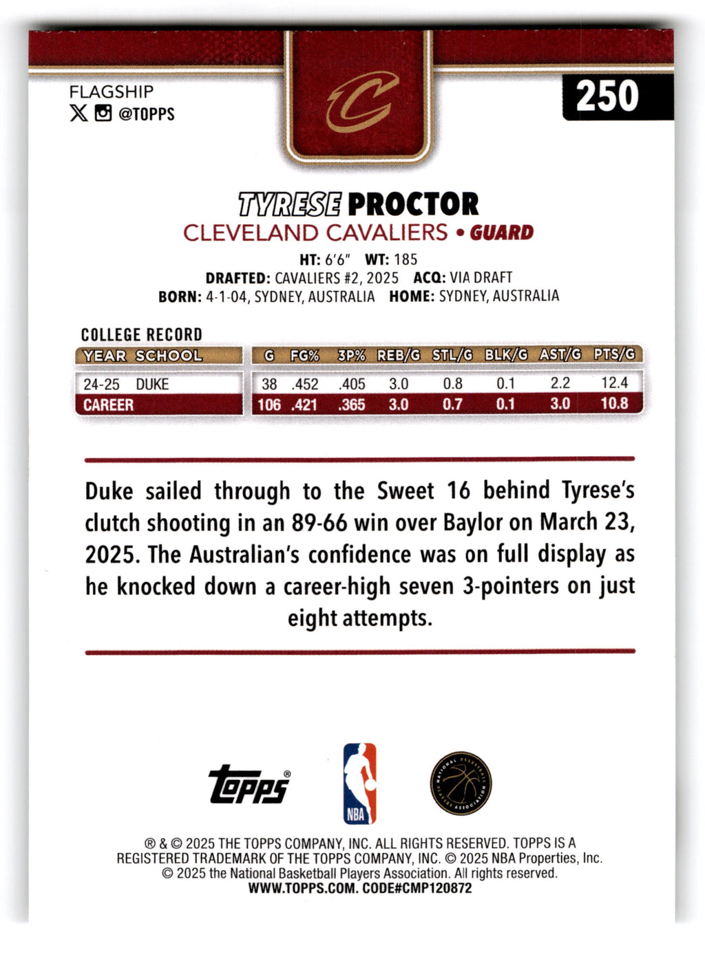 2025 Topps Flagship Tyrese Proctor #250 RC