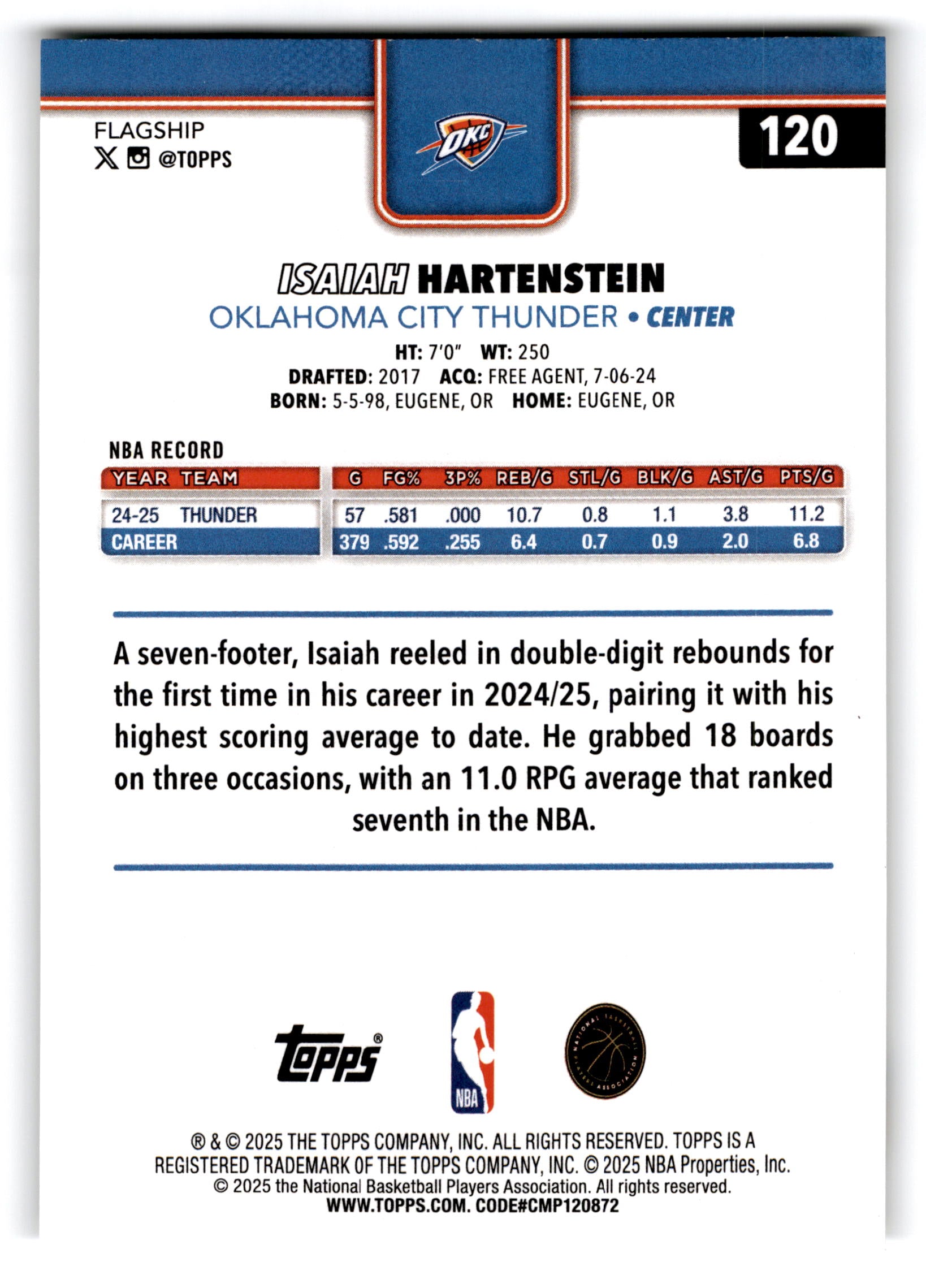 2025 Topps Flagship Isaiah Hartenstein #120