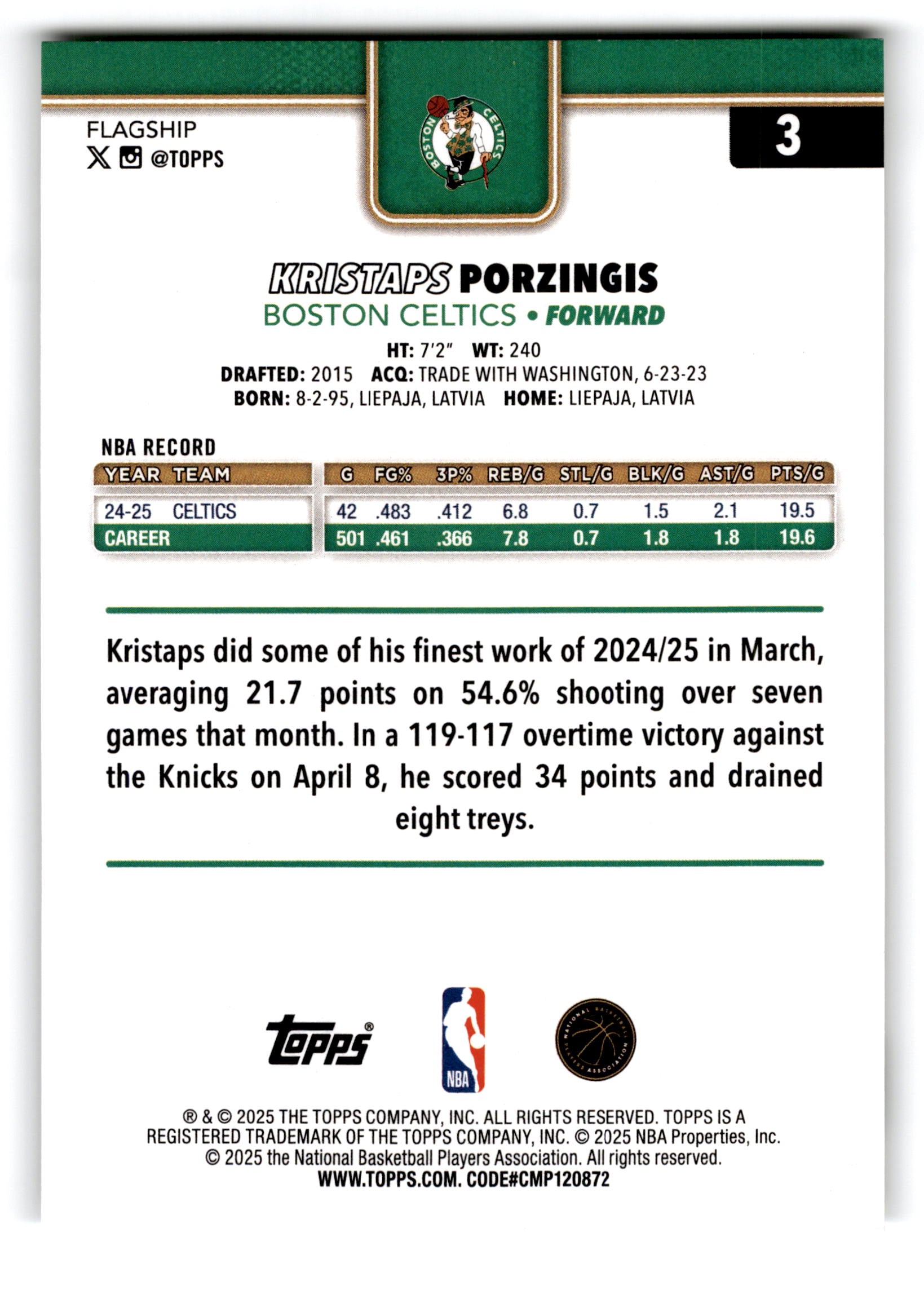 2025 Topps Flagship Kristaps Porzingis #3