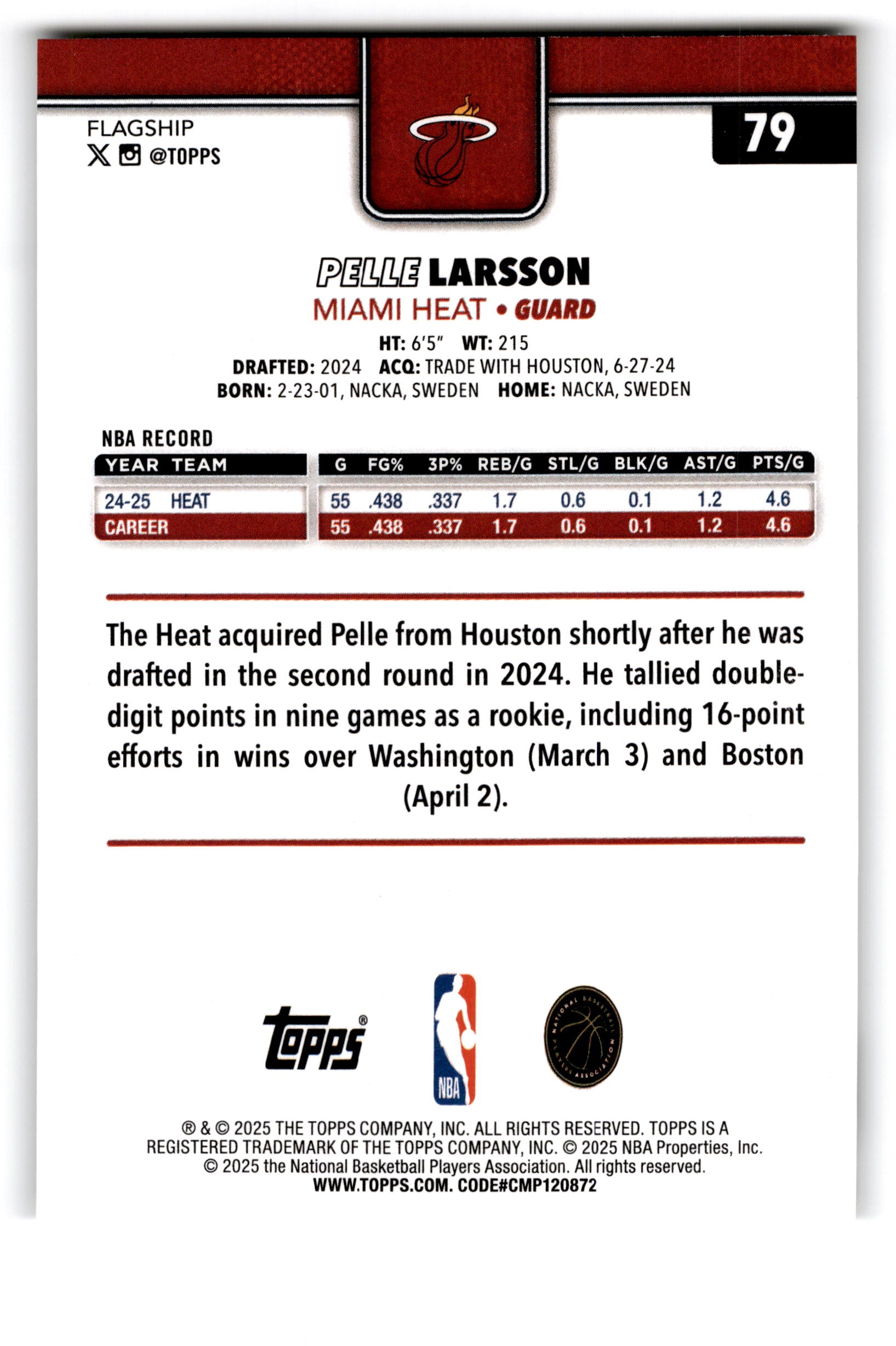 2025 Topps Flagship Pelle Larsson #79