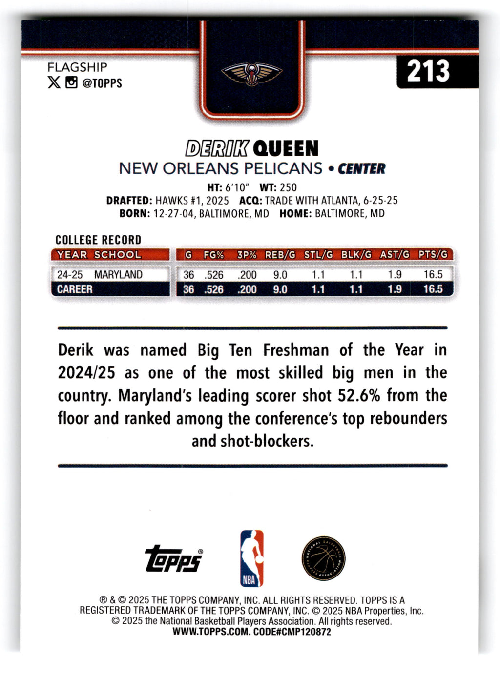 2025 Topps Flagship Derik Queen #213 RC