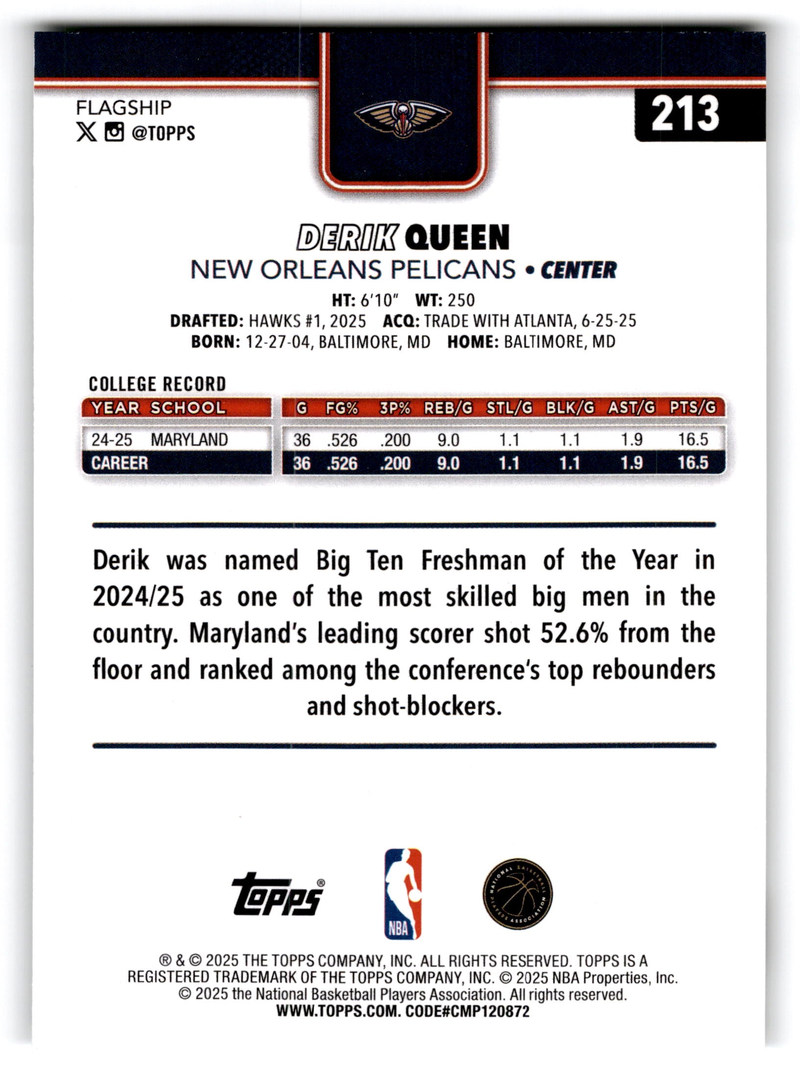 2025 Topps Flagship Derik Queen #213 RC