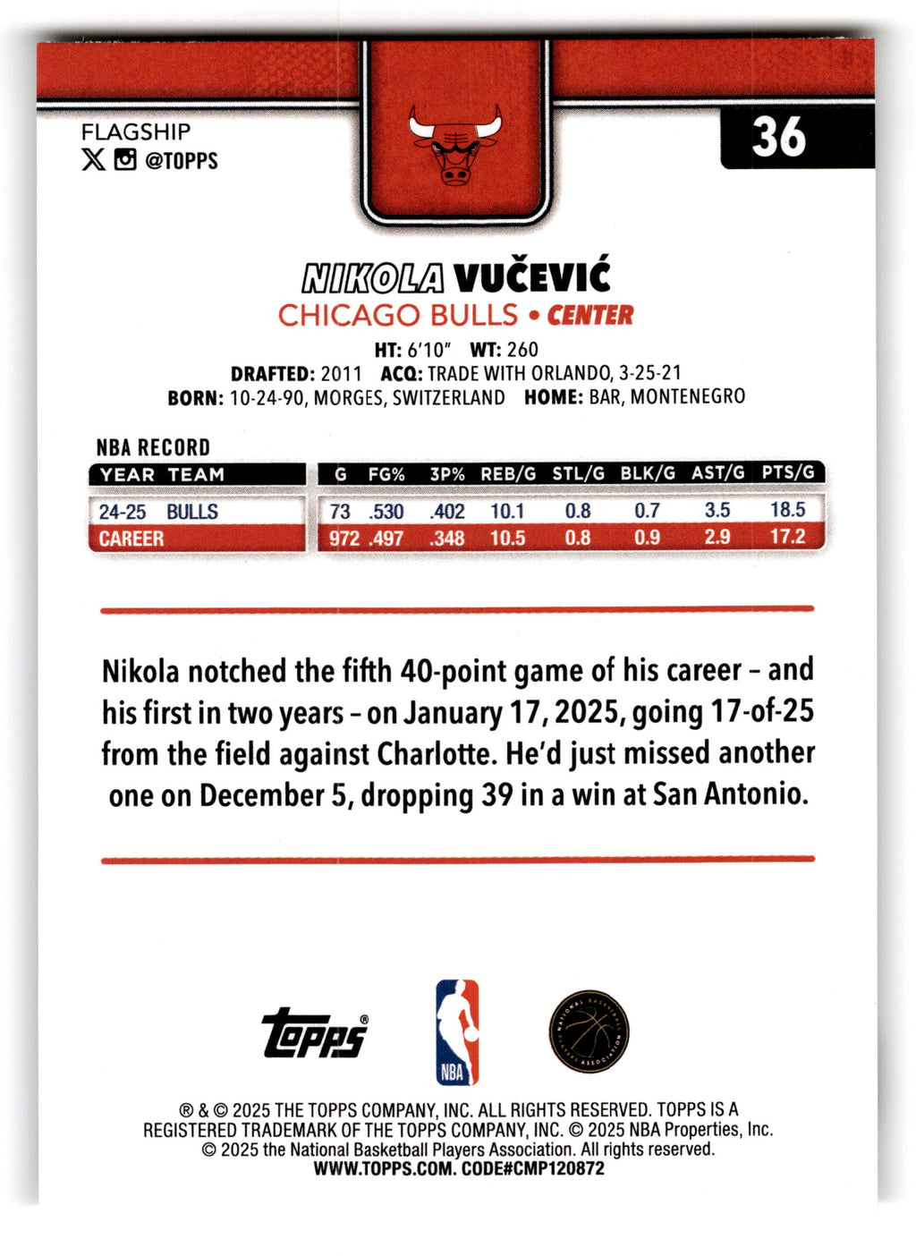 2025 Topps Flagship Nikola Vucevic #36