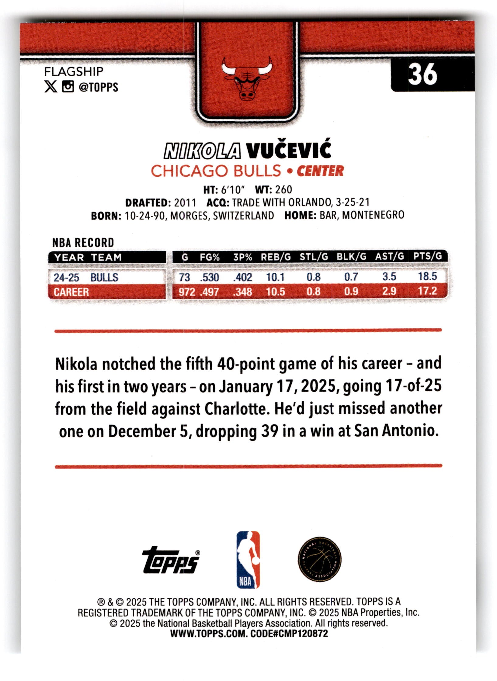 2025 Topps Flagship Nikola Vucevic #36