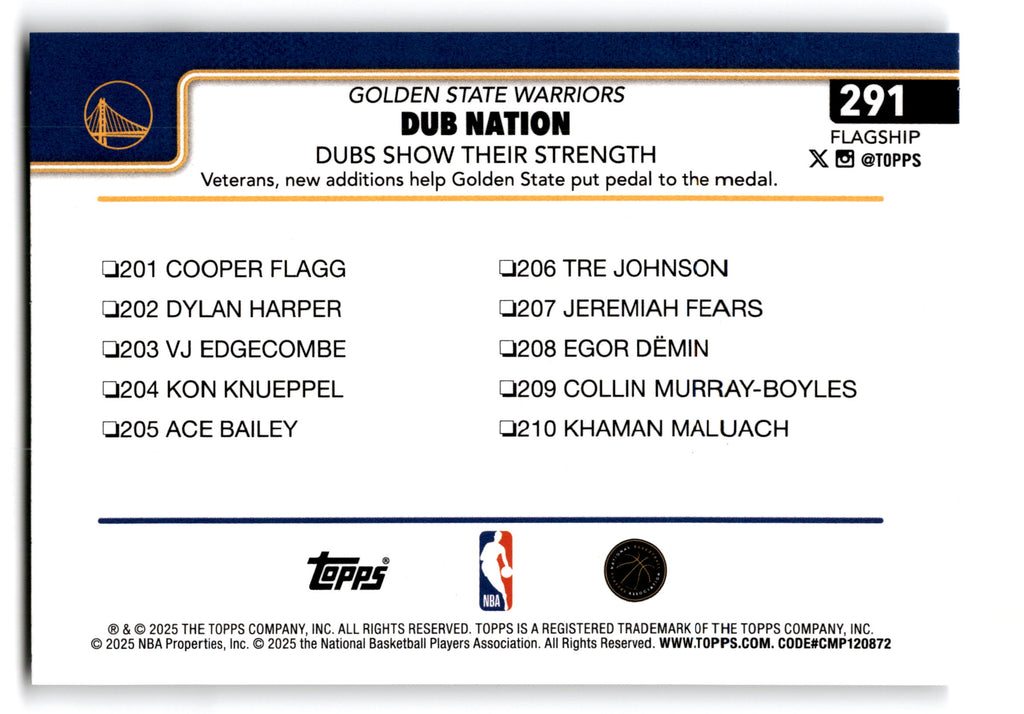 2025 Topps Flagship Basketball Golden State Warriors #291