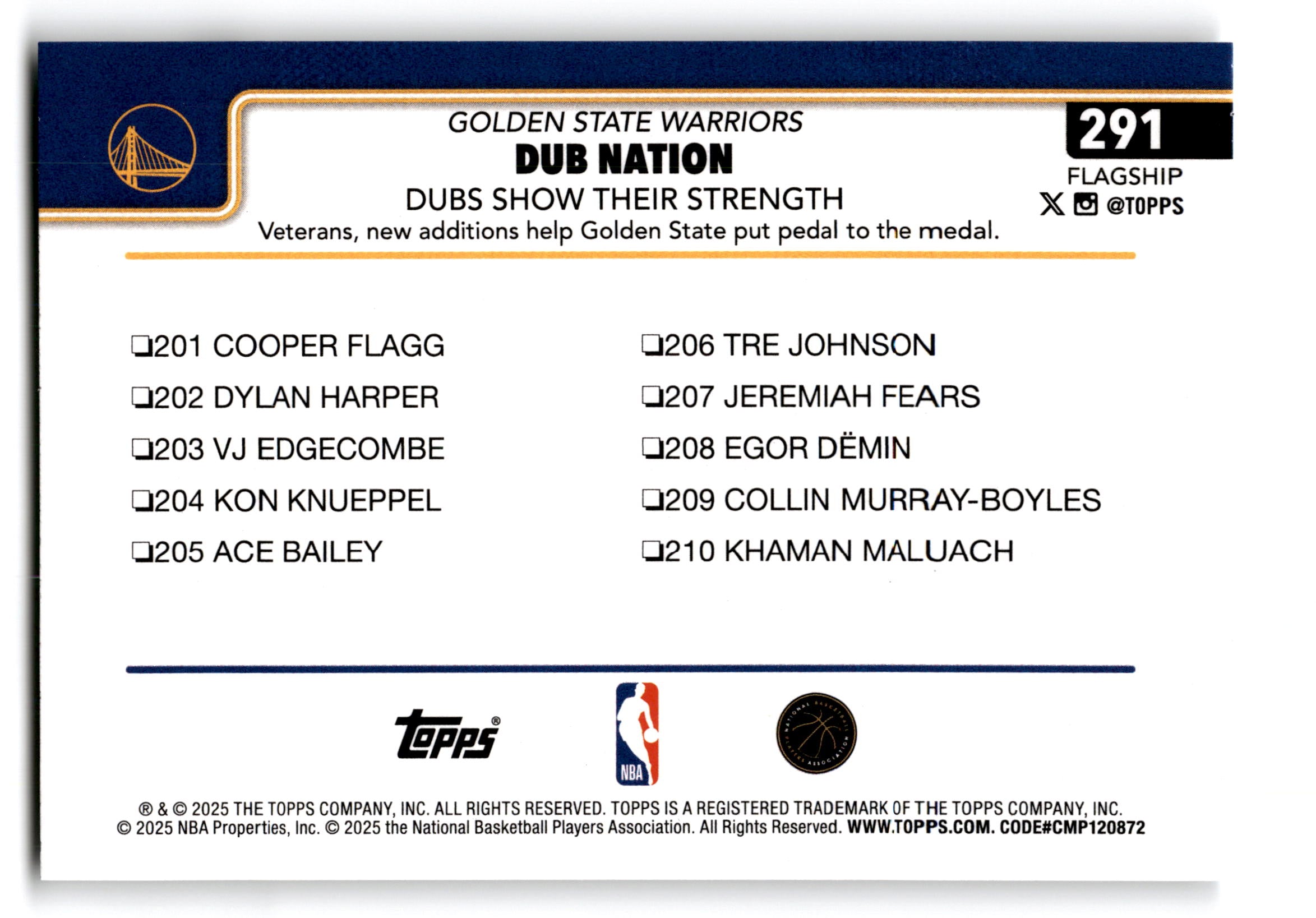 2025 Topps Flagship Basketball Golden State Warriors #291