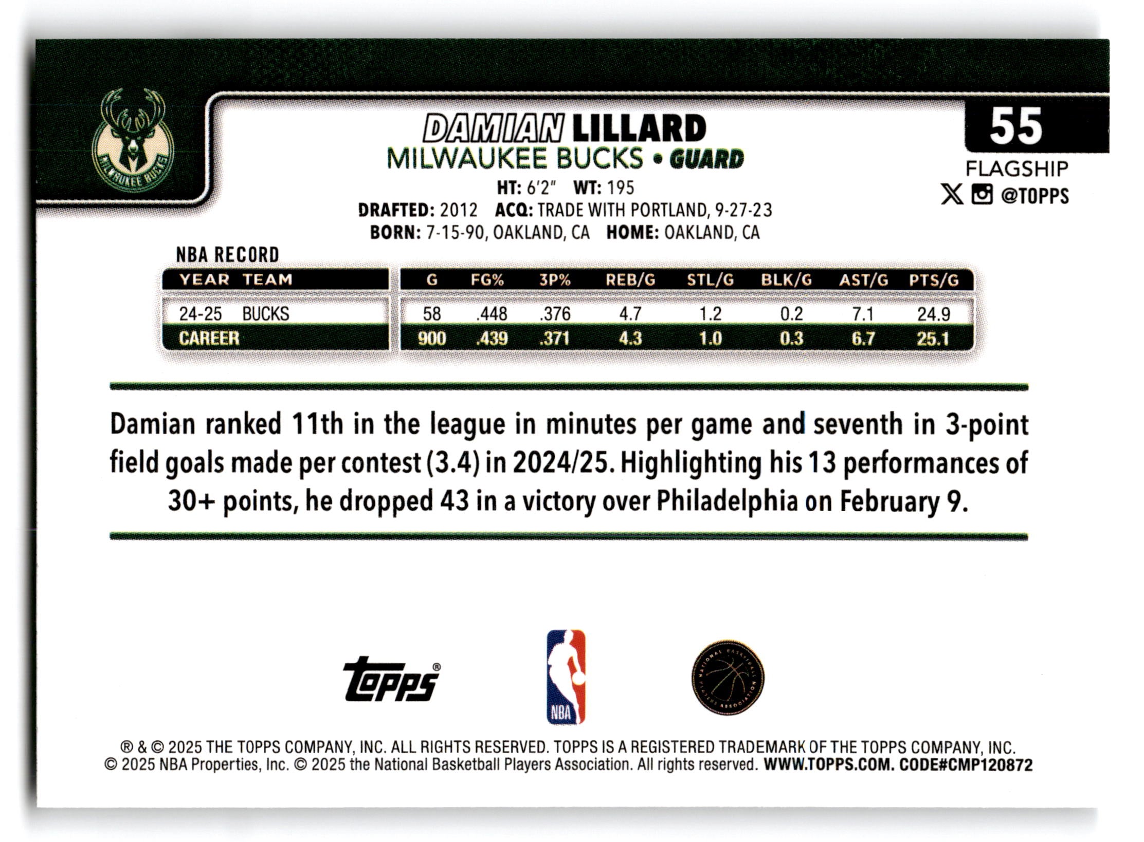 2025 Topps Flagship Damian Lillard #55