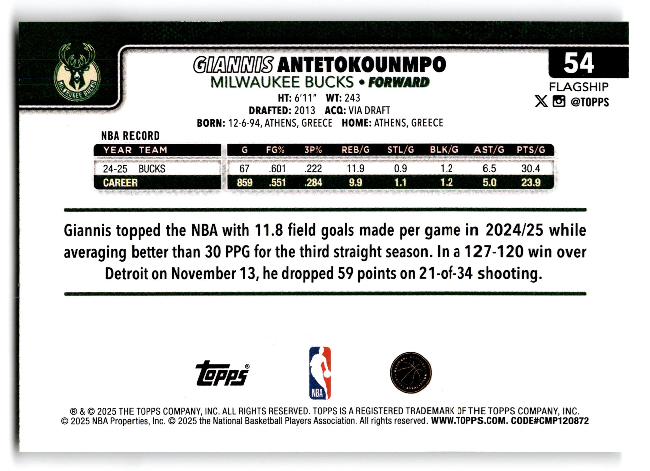 2025 Topps Flagship Giannis Antetokounmpo #54