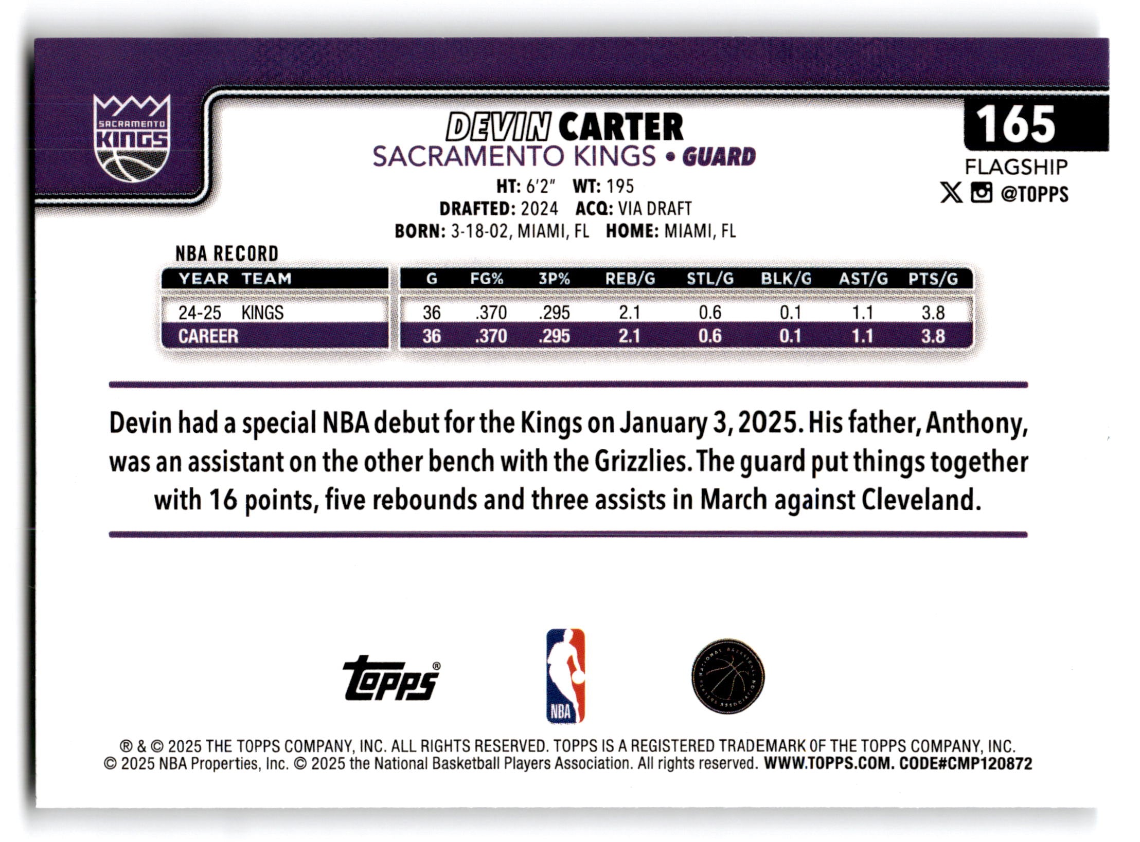 2025 Topps Flagship Basketball Devin Carter #165