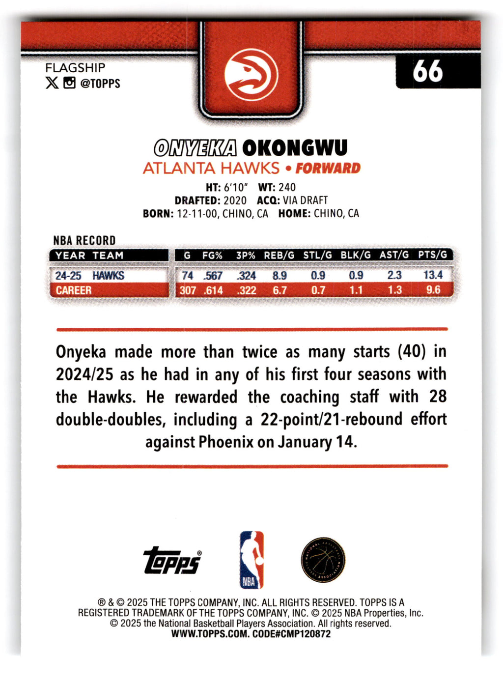 2025 Topps Flagship Onyeka Okongwu #66