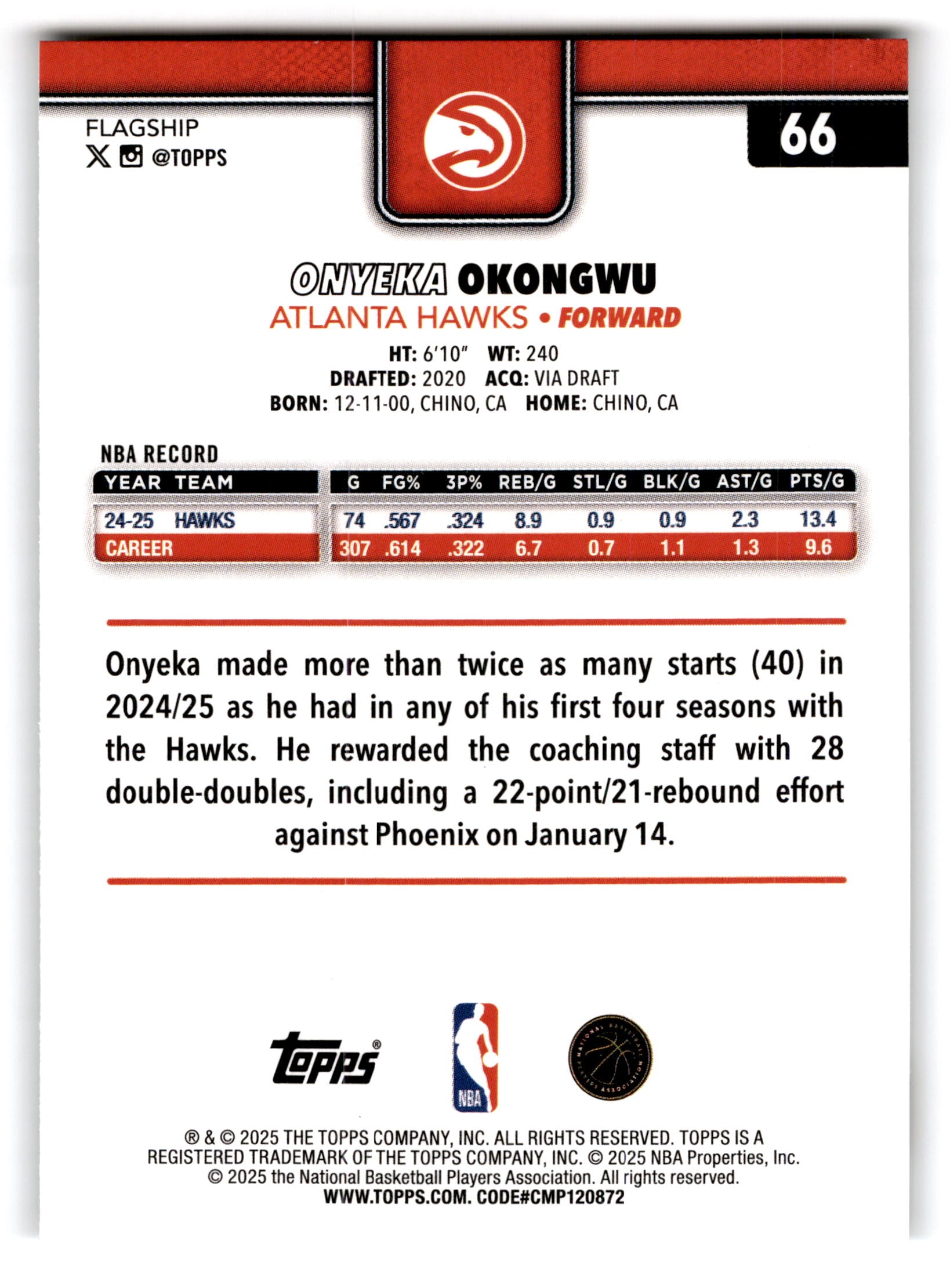 2025 Topps Flagship Onyeka Okongwu #66