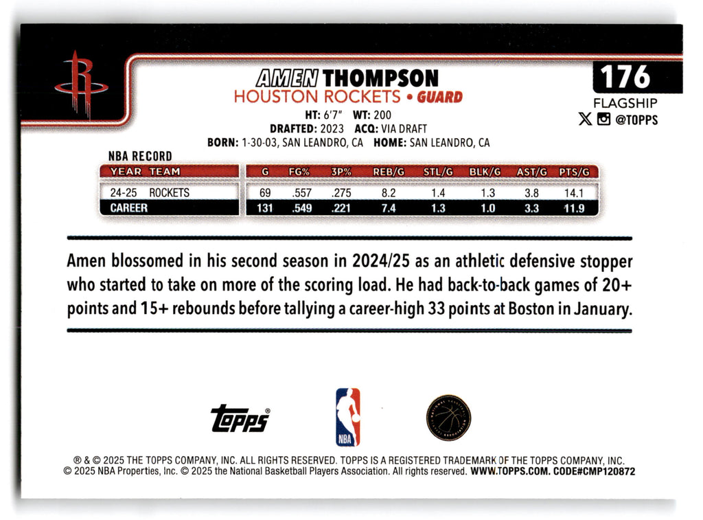 2025 Topps Flagship Amen Thompson #176