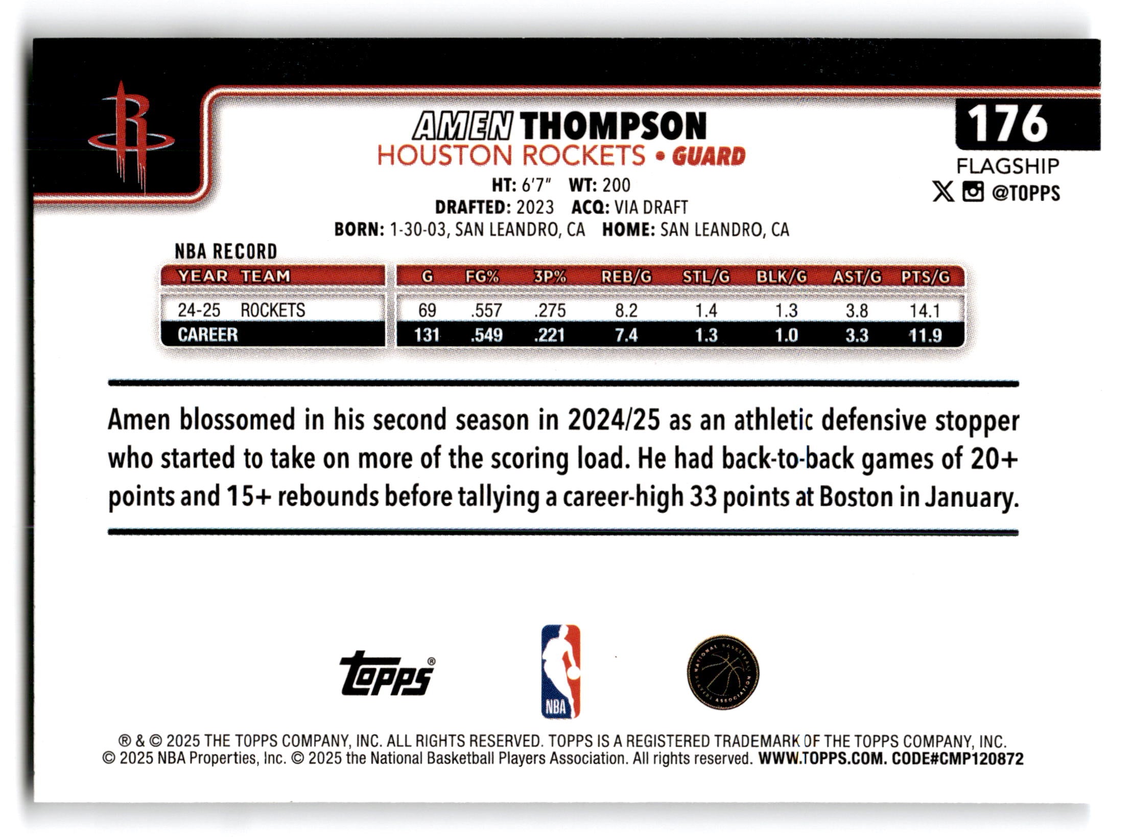 2025 Topps Flagship Amen Thompson #176