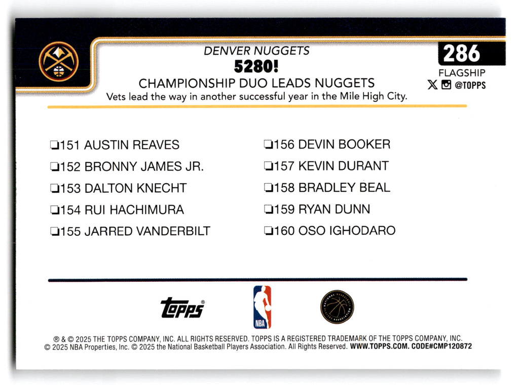 2025 Topps Flagship Jamal Murray Nikola Jokic #286