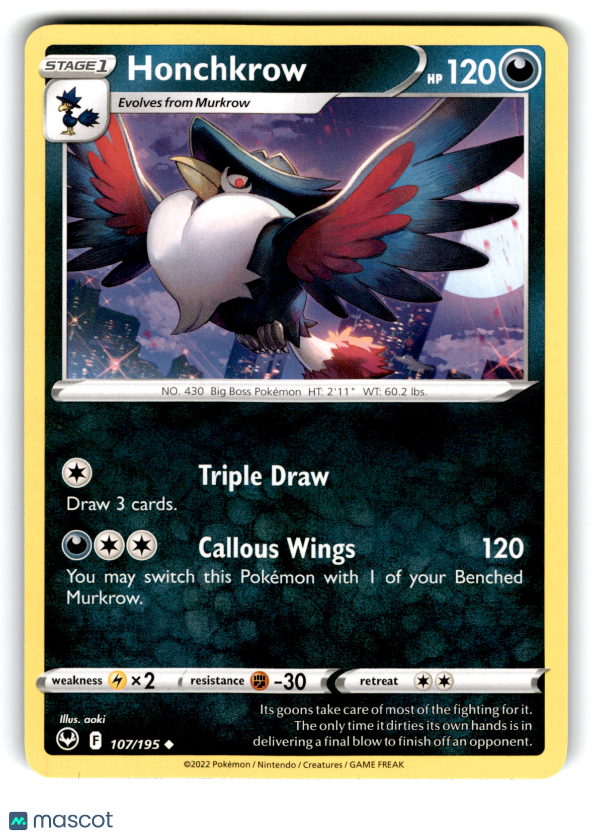 2022 Pokemon Honchkrow #107/195