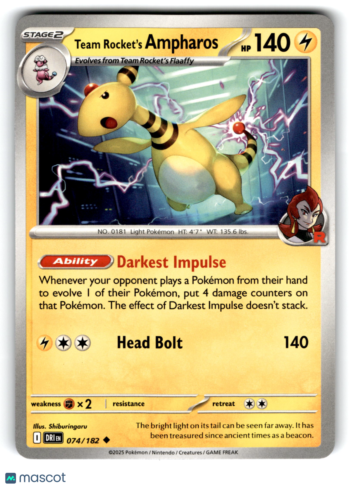 2025 Pokemon Team Rocket's Ampharos #74/182