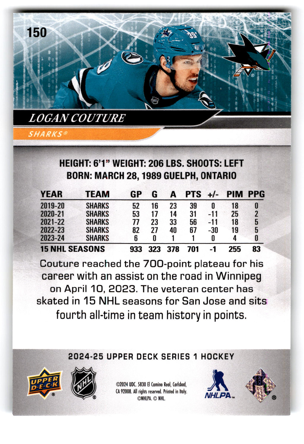2023 Upper Deck Series 1 Hockey Logan Couture #150