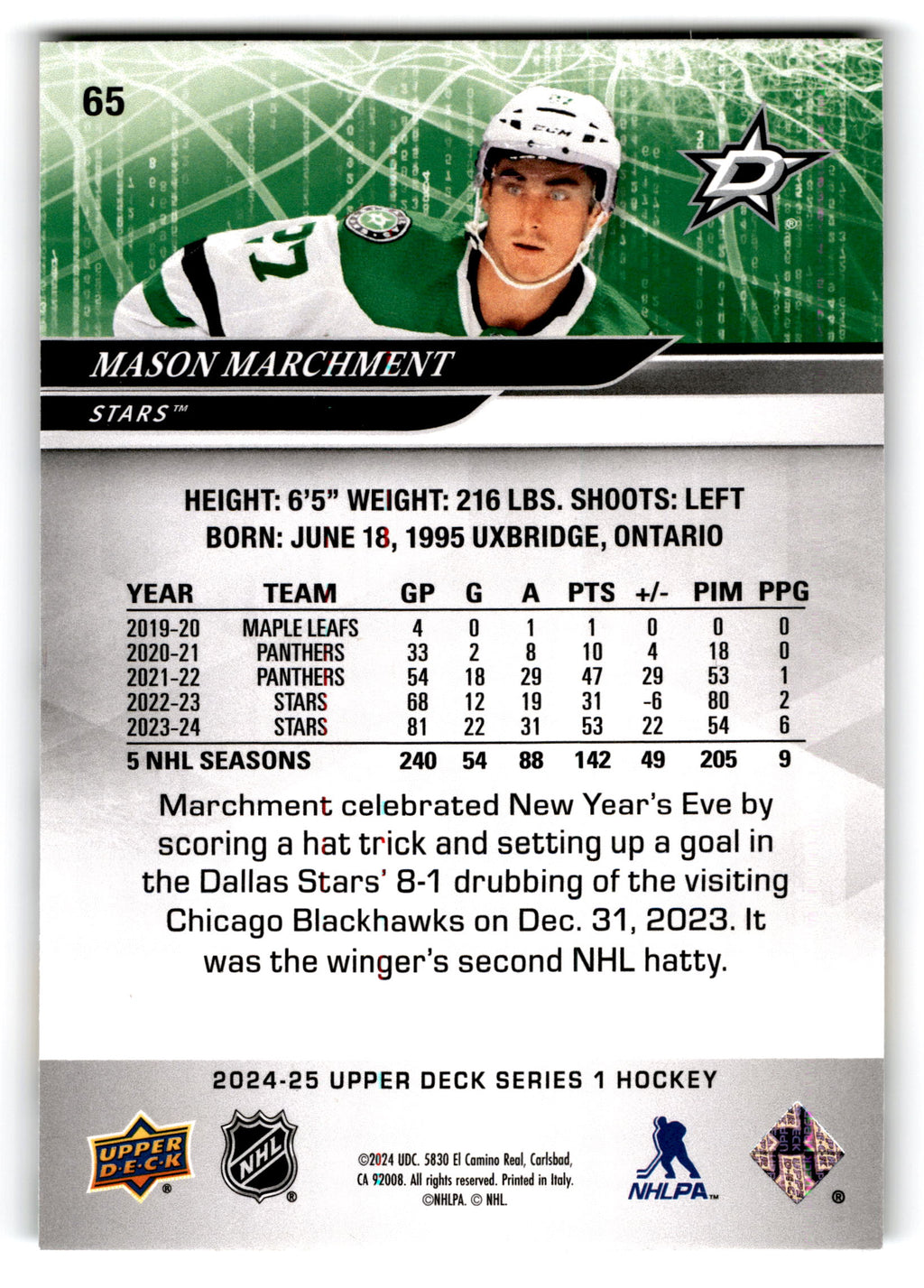 2023 Upper Deck Series 1 Hockey Mason Marchment #65