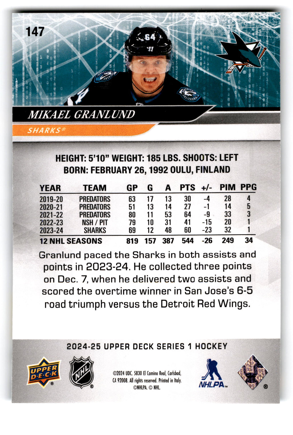2023 Upper Deck Series 1 Mikael Granlund #147