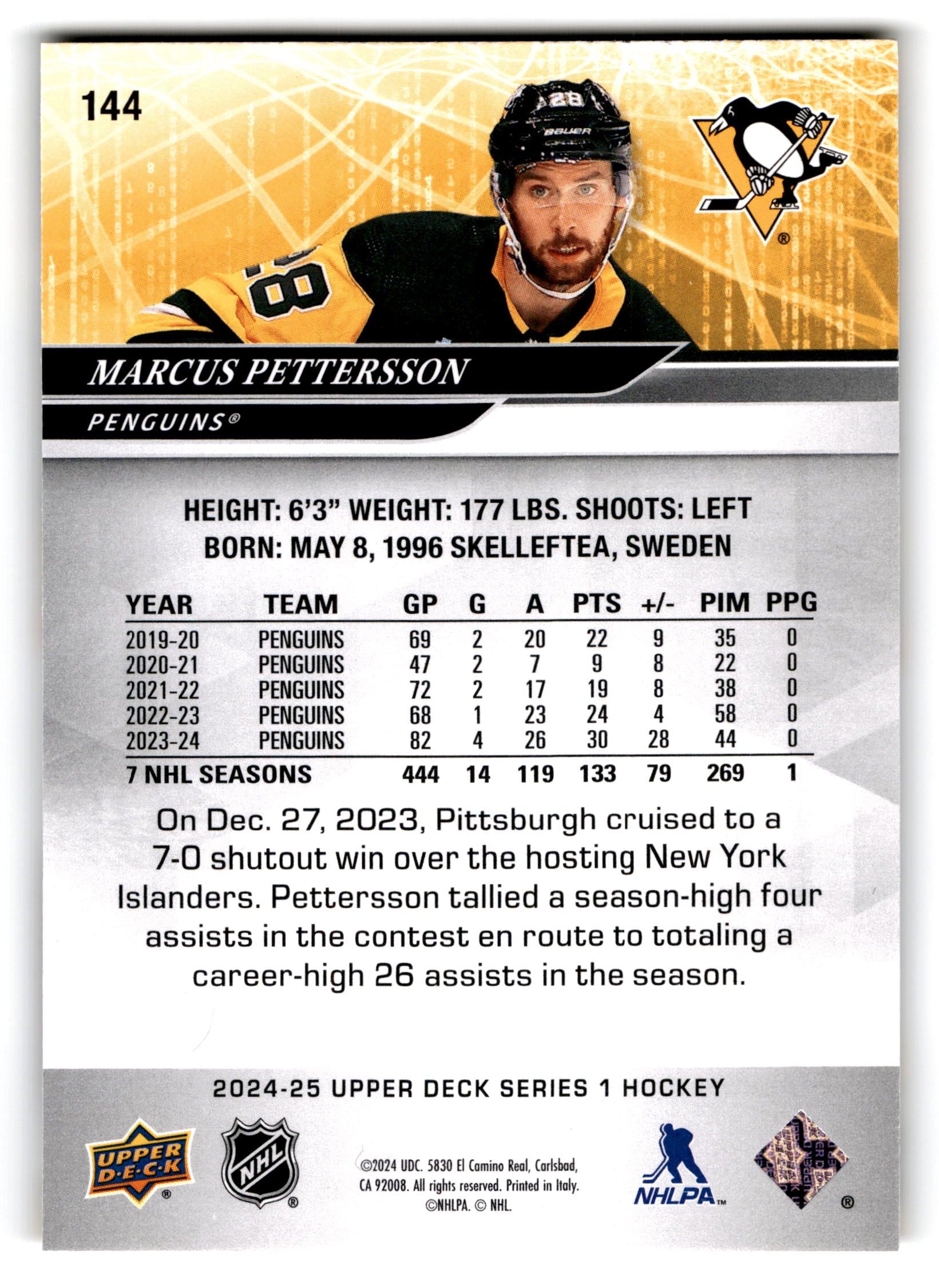 2023 Upper Deck Series 1 Hockey Marcus Pettersson #144