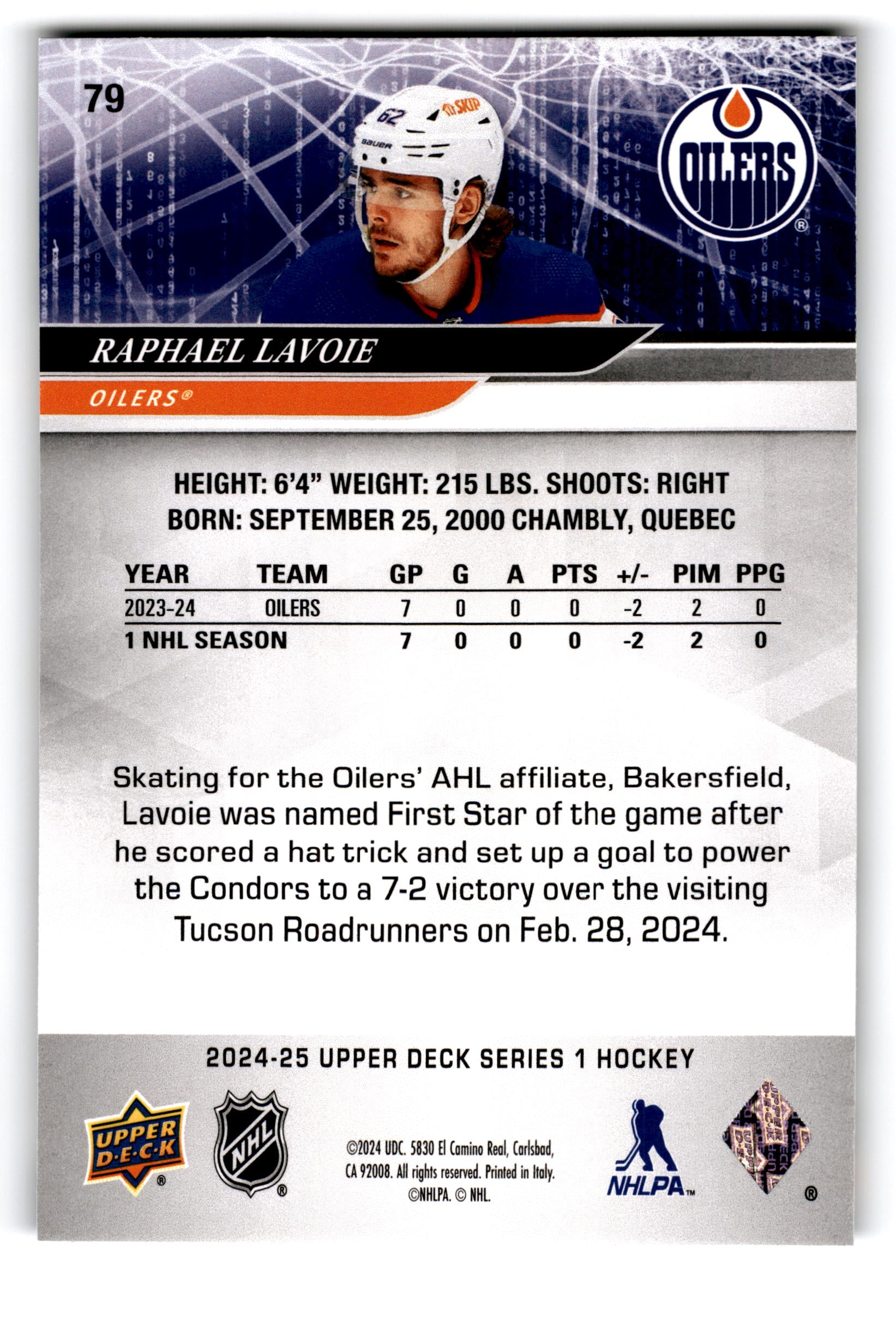 2023 Upper Deck Series 1 Raphael Lavoie #79