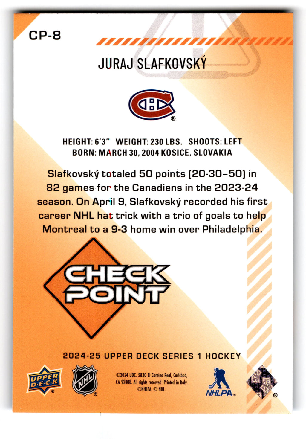 2024 Upper Deck Series 1 Hockey Check Point Juraj Slafkovsky #CP-8