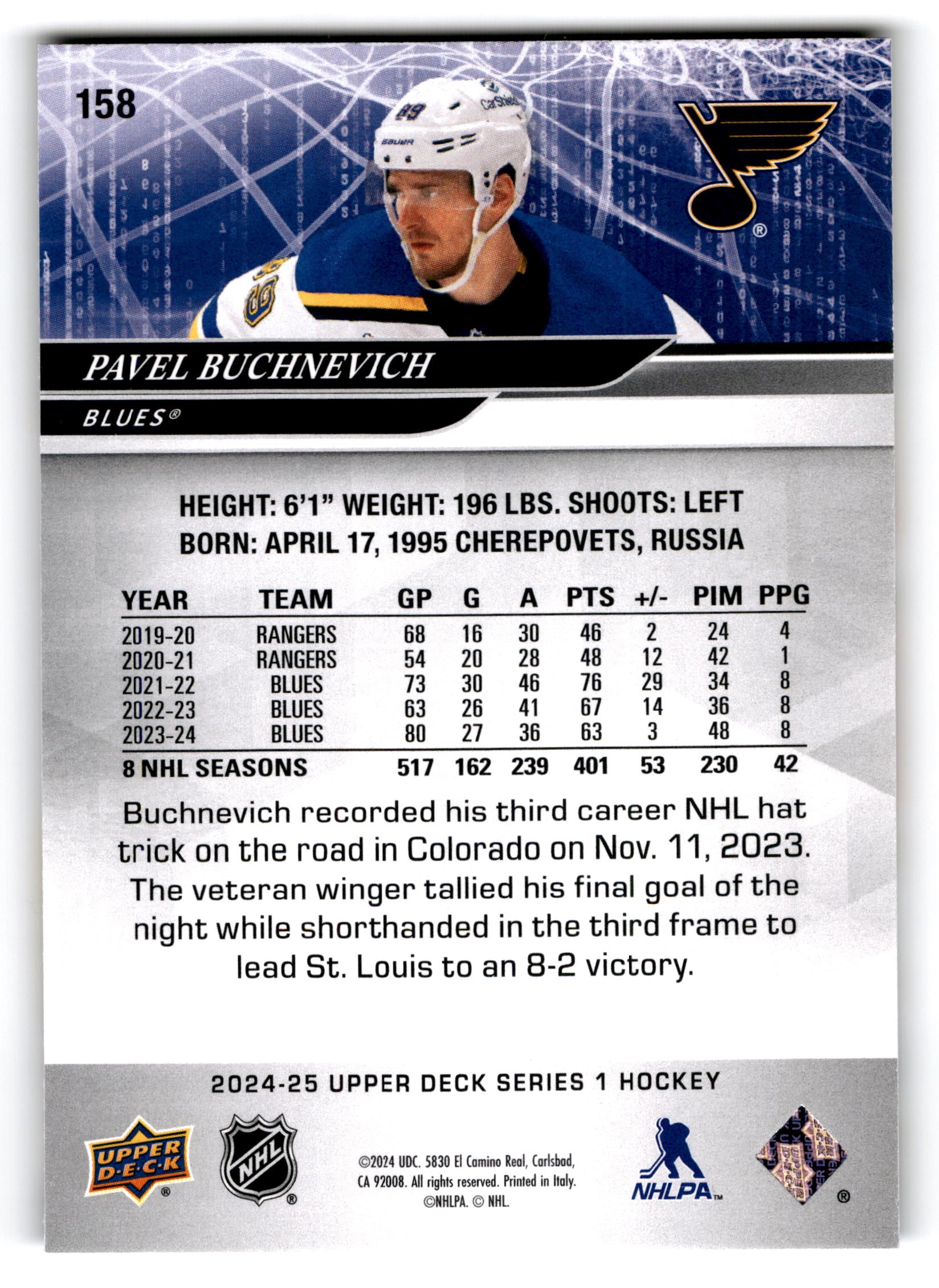2023 Upper Deck Series 1 Pavel Buchnevich #158