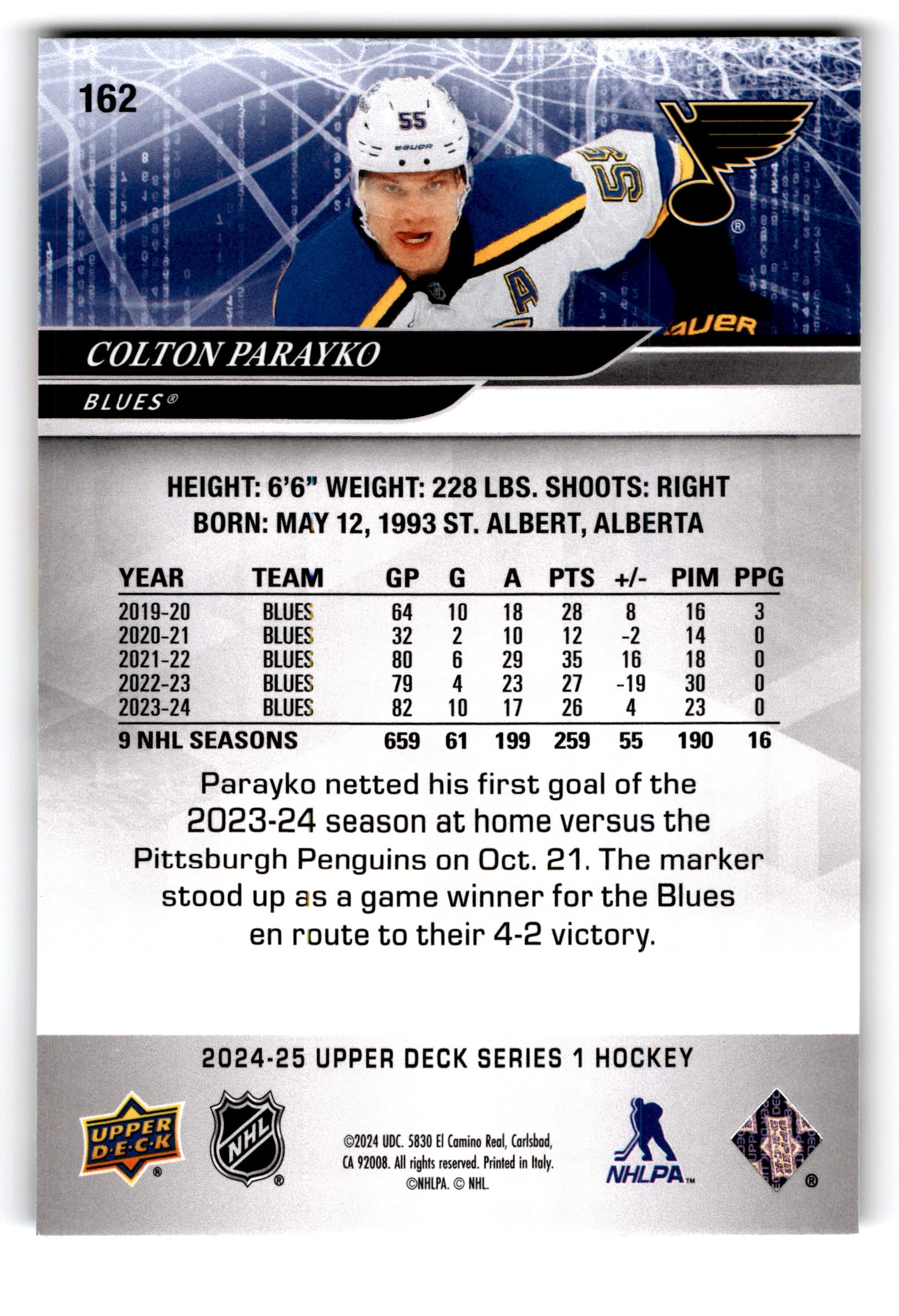 2023 Upper Deck Series 1 Hockey Colton Parayko #162