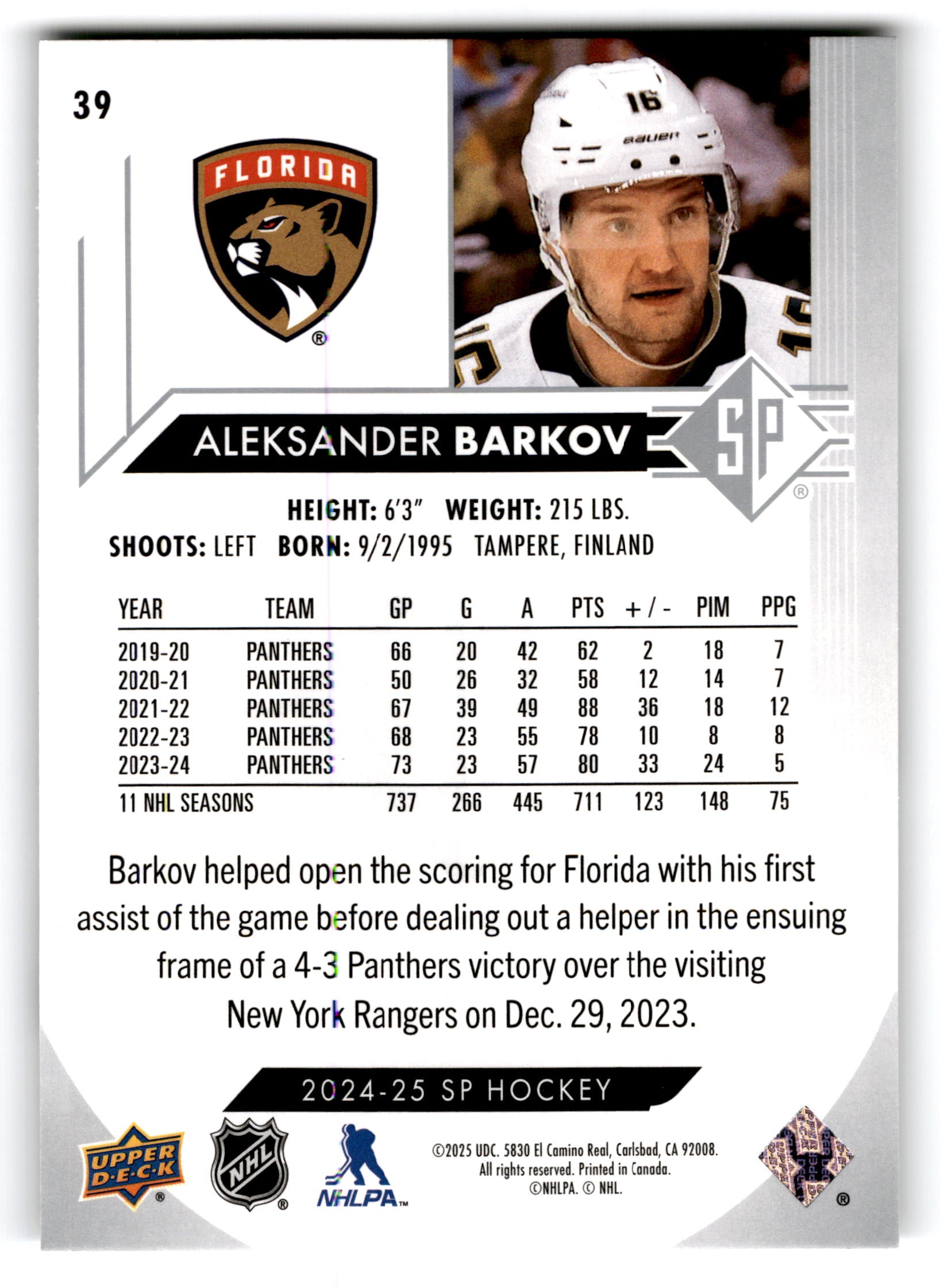2023 Upper Deck SP Hockey Aleksander Barkov #39