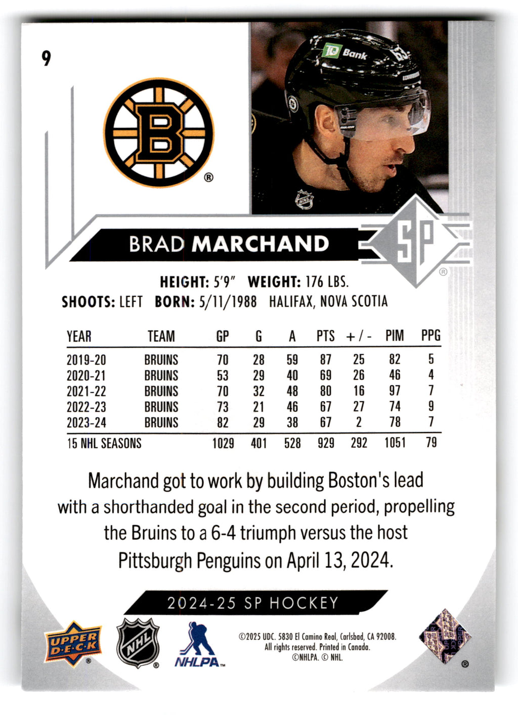 2023 SP Hockey Brad Marchand #9