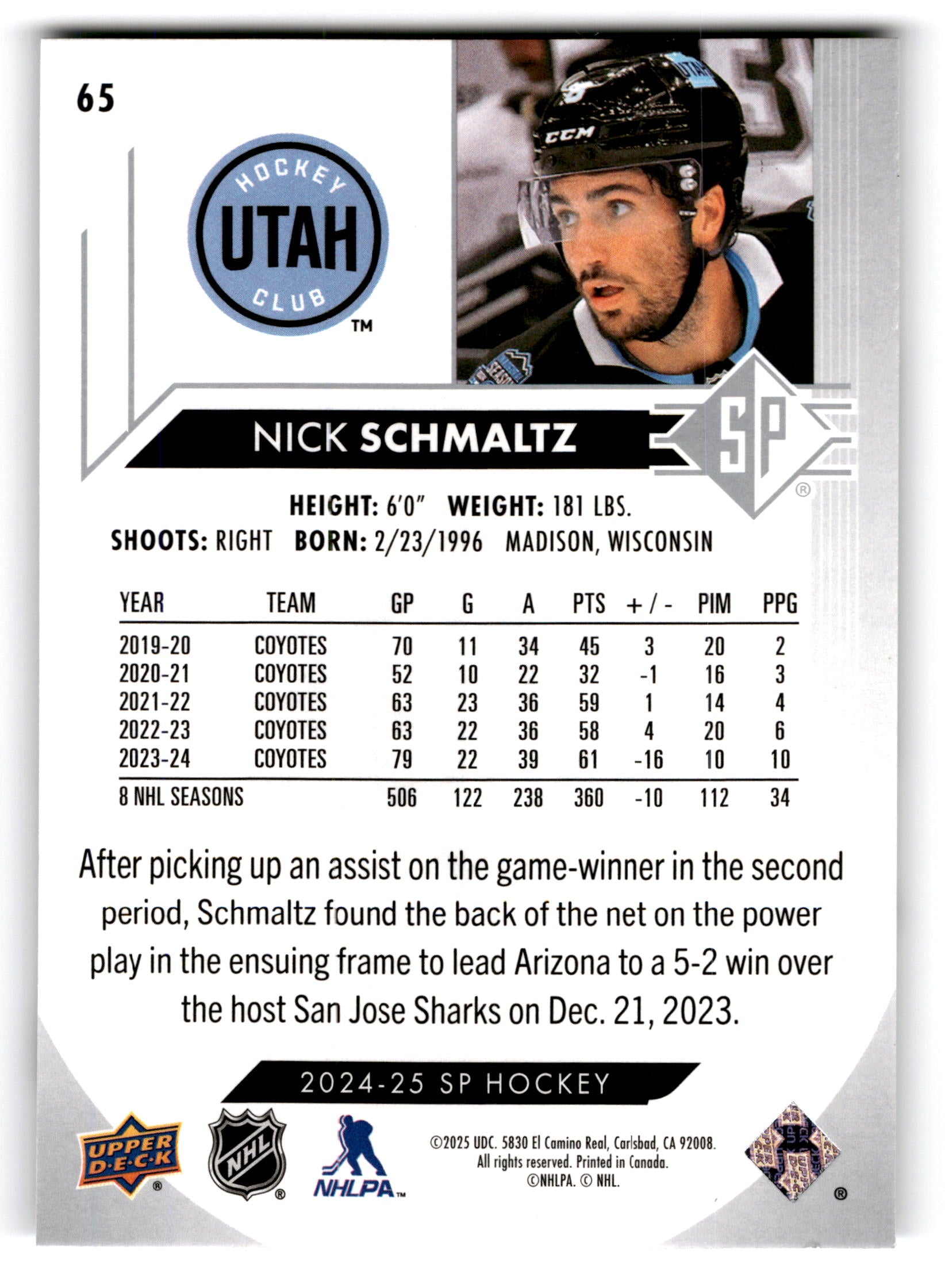 2023 Upper Deck SP Hockey Nick Schmaltz #65