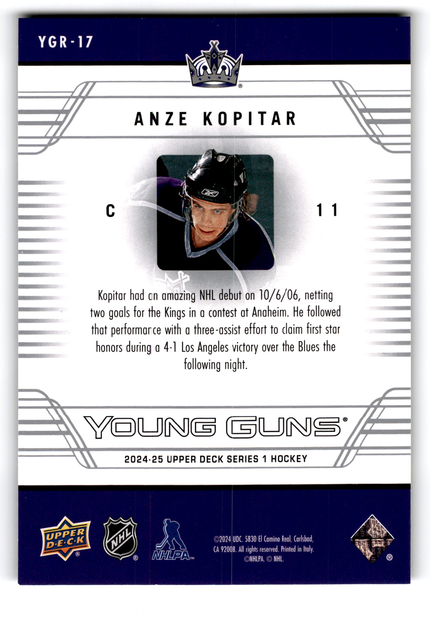 2024 Upper Deck Series 1 Anze Kopitar #YGR-17