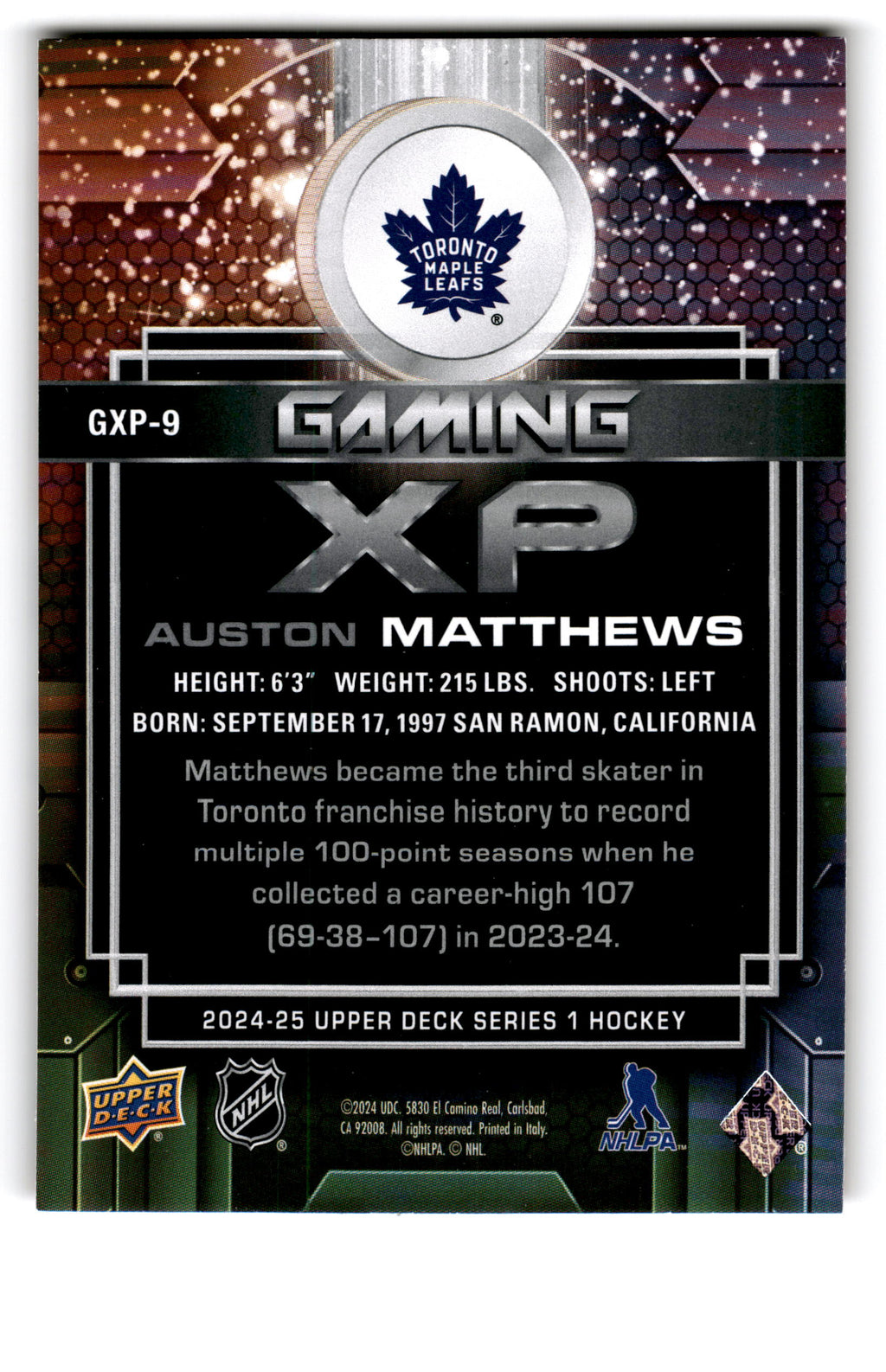 2024 Upper Deck Series 1 Gaming XP Auston Matthews #GXP-9