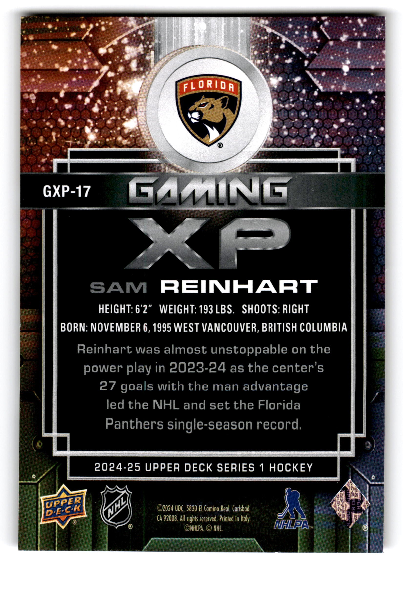 2024 Upper Deck Series 1 Gaming XP Sam Reinhart #GXP-17