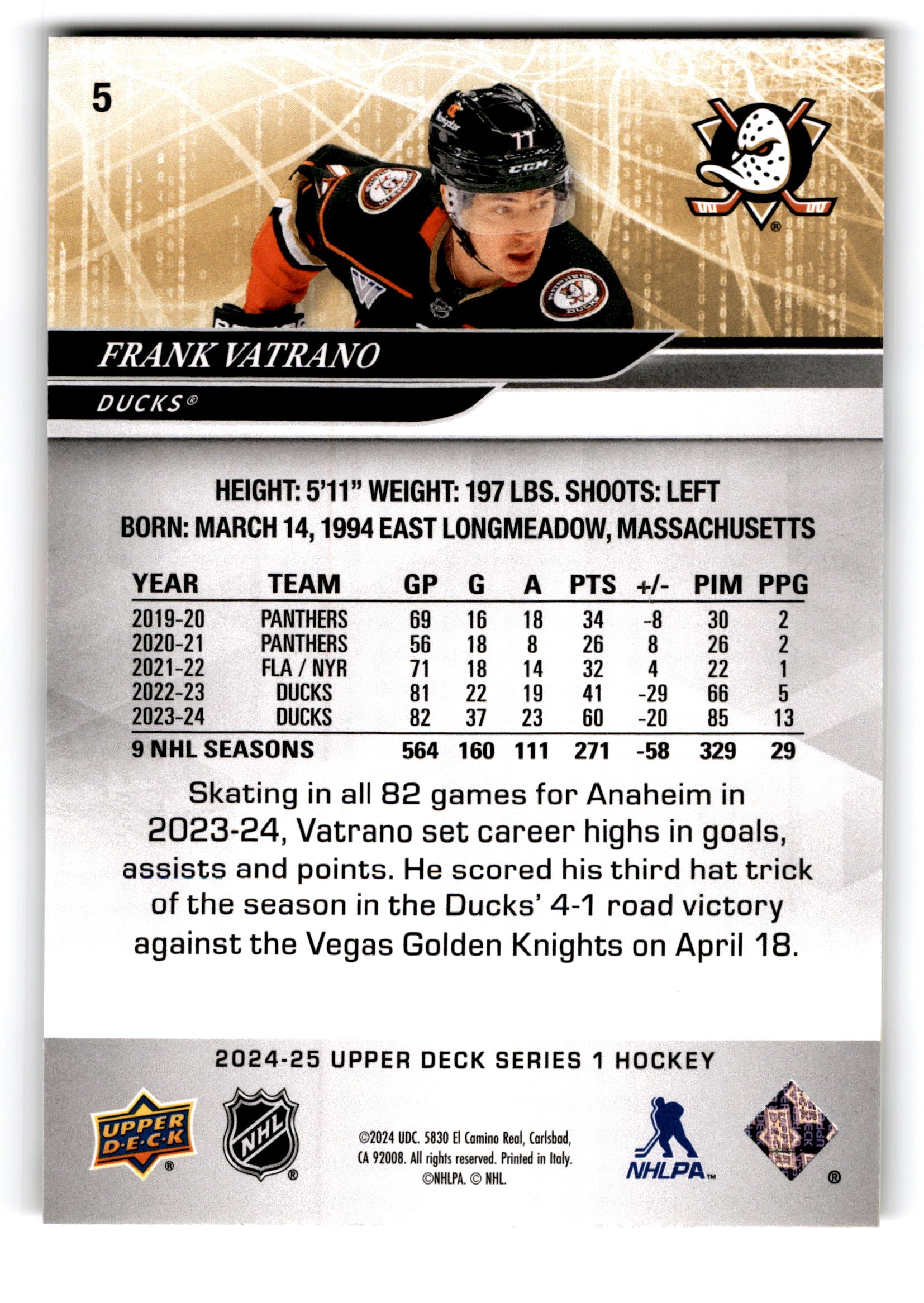 2023 Upper Deck Series 1 Hockey Frank Vatrano #5