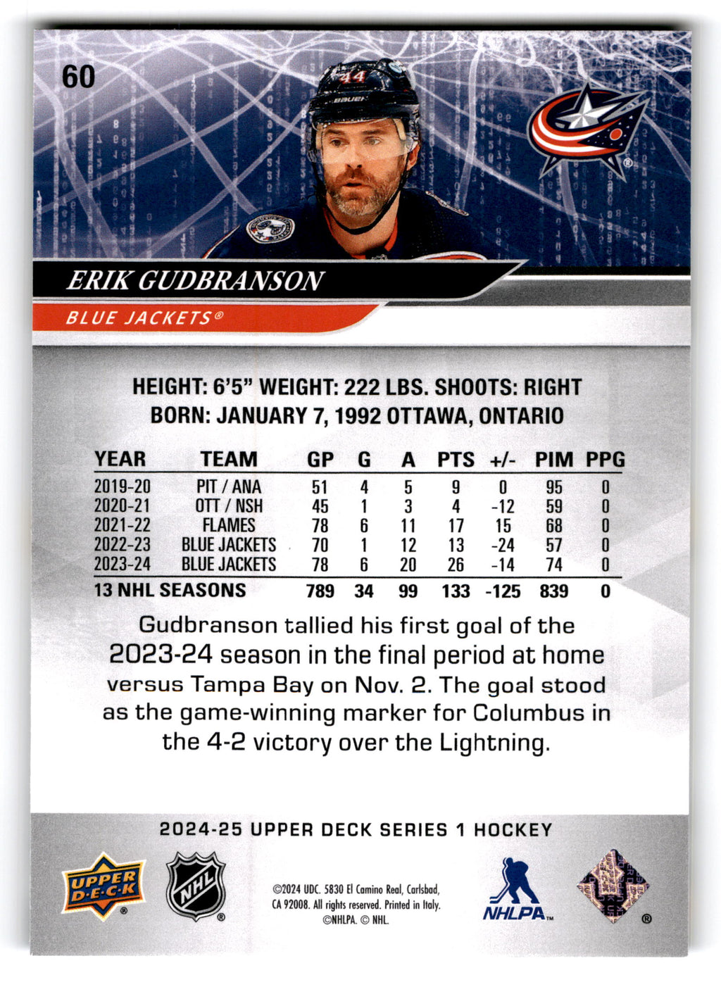 2023 Upper Deck Series 1 Hockey Erik Gudbranson #60
