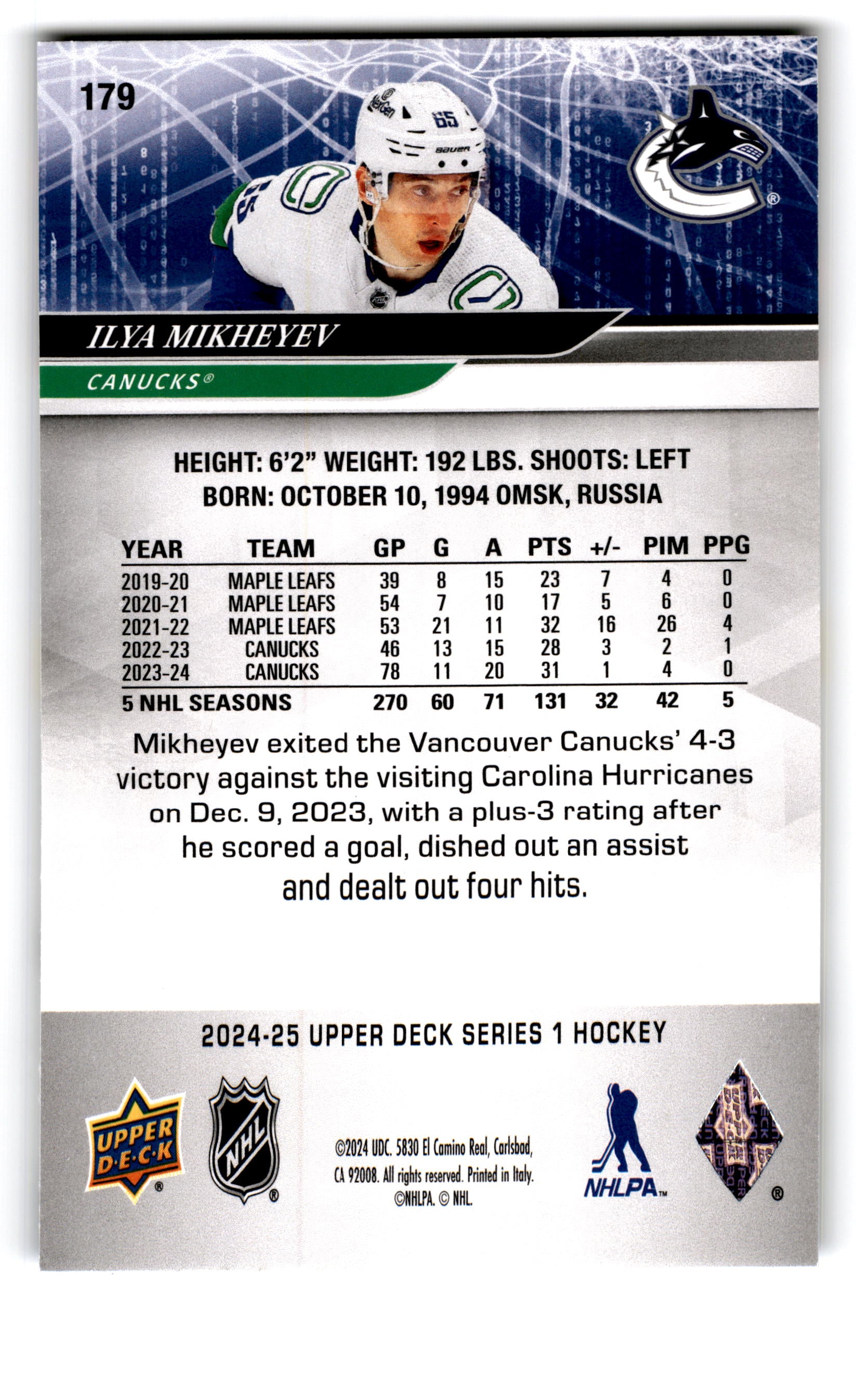 2023 Upper Deck Series 1 Ilya Mikheyev #179