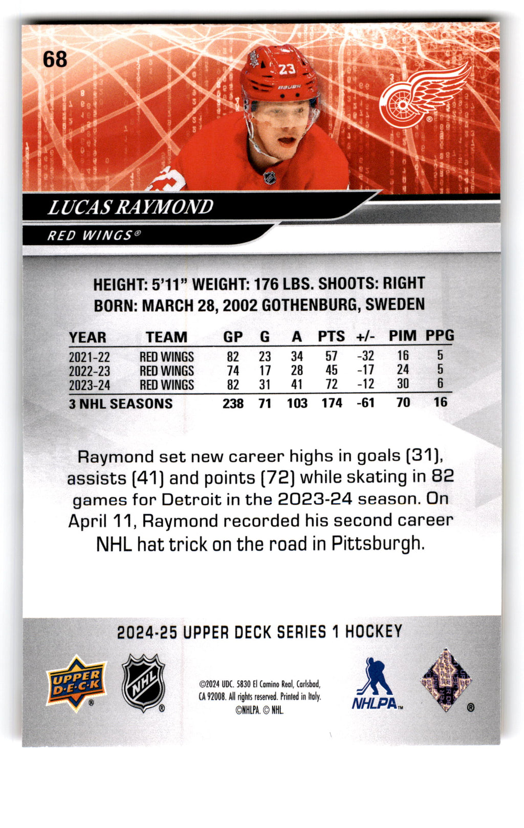 2023 Upper Deck Series 1 Lucas Raymond #68