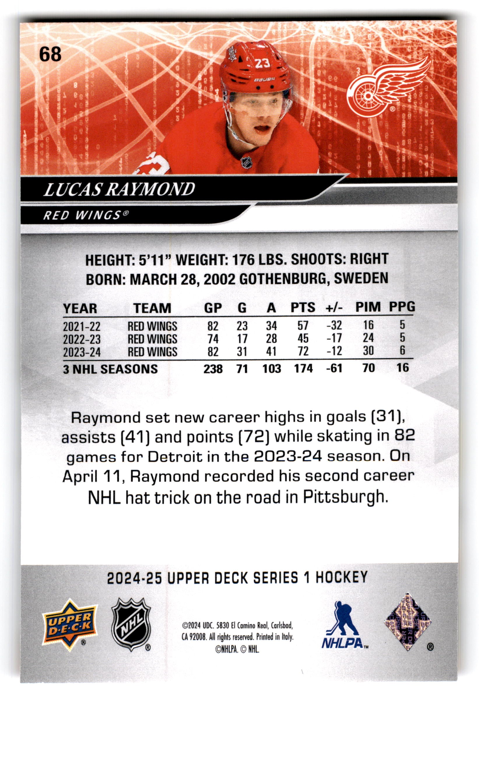 2023 Upper Deck Series 1 Lucas Raymond #68