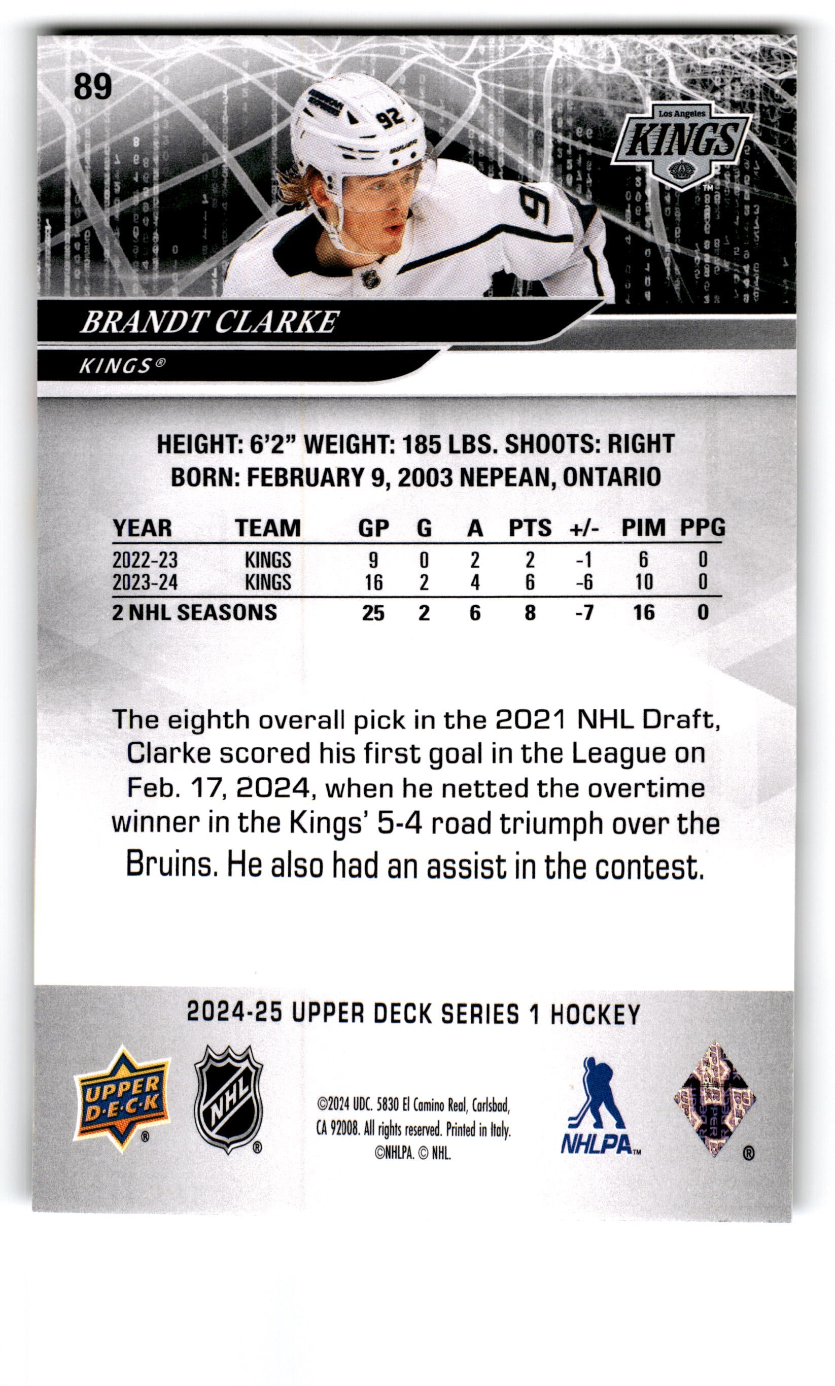 2023 Upper Deck Series 1 Hockey Brandt Clarke #89