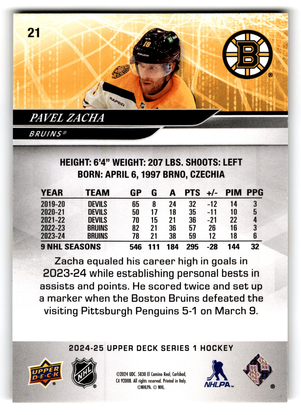2023 Upper Deck Series 1 Pavel Zacha #21
